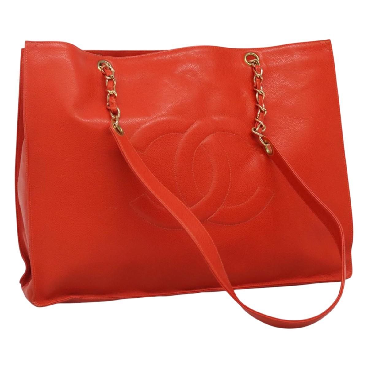 Chanel Caviar Orange Chain Tote