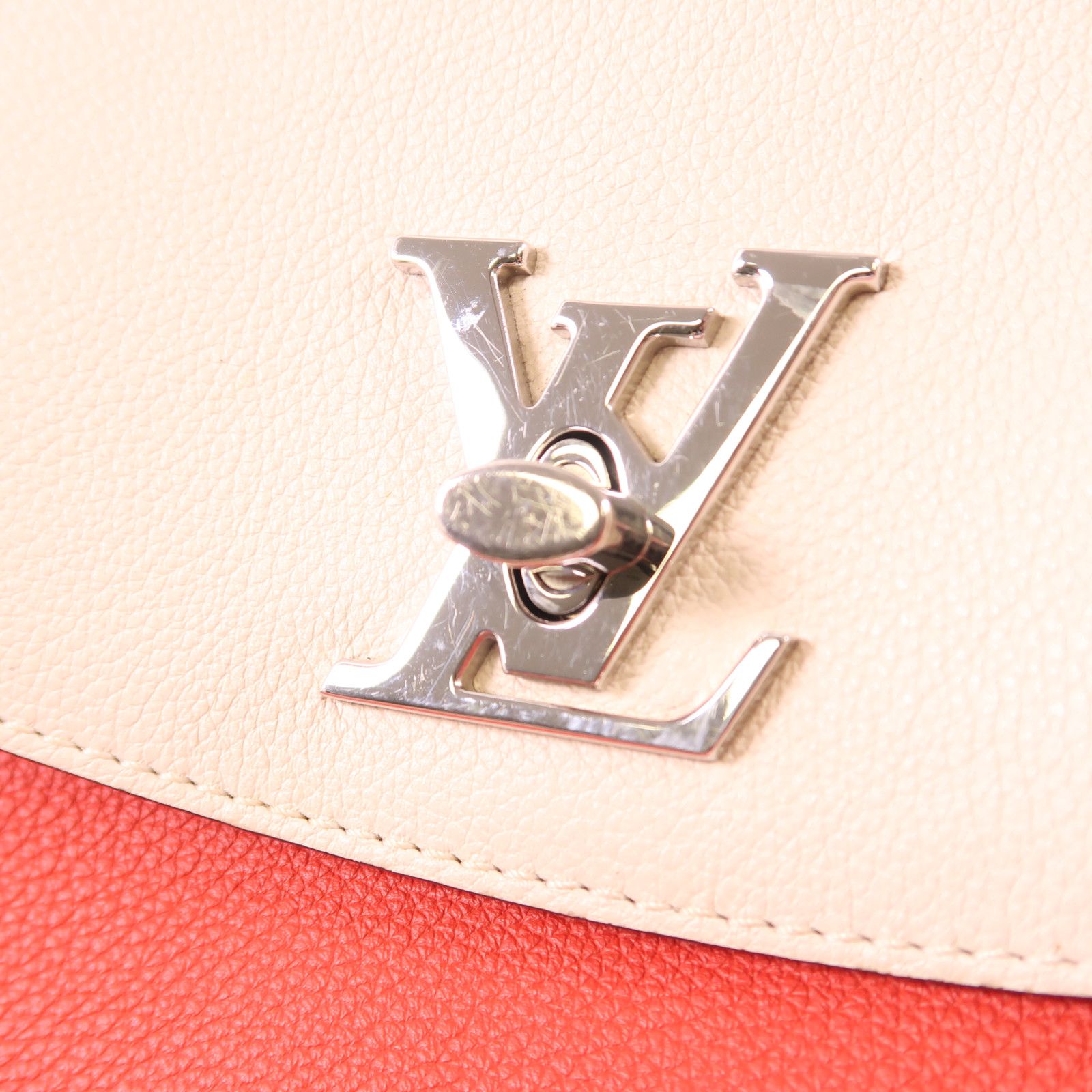 Louis Vuitton Cowhide Leather Lockme Ever Bb Hand-turn Shoulder Bag White Red Black/red/white 2way Shoulder Bag M 53950