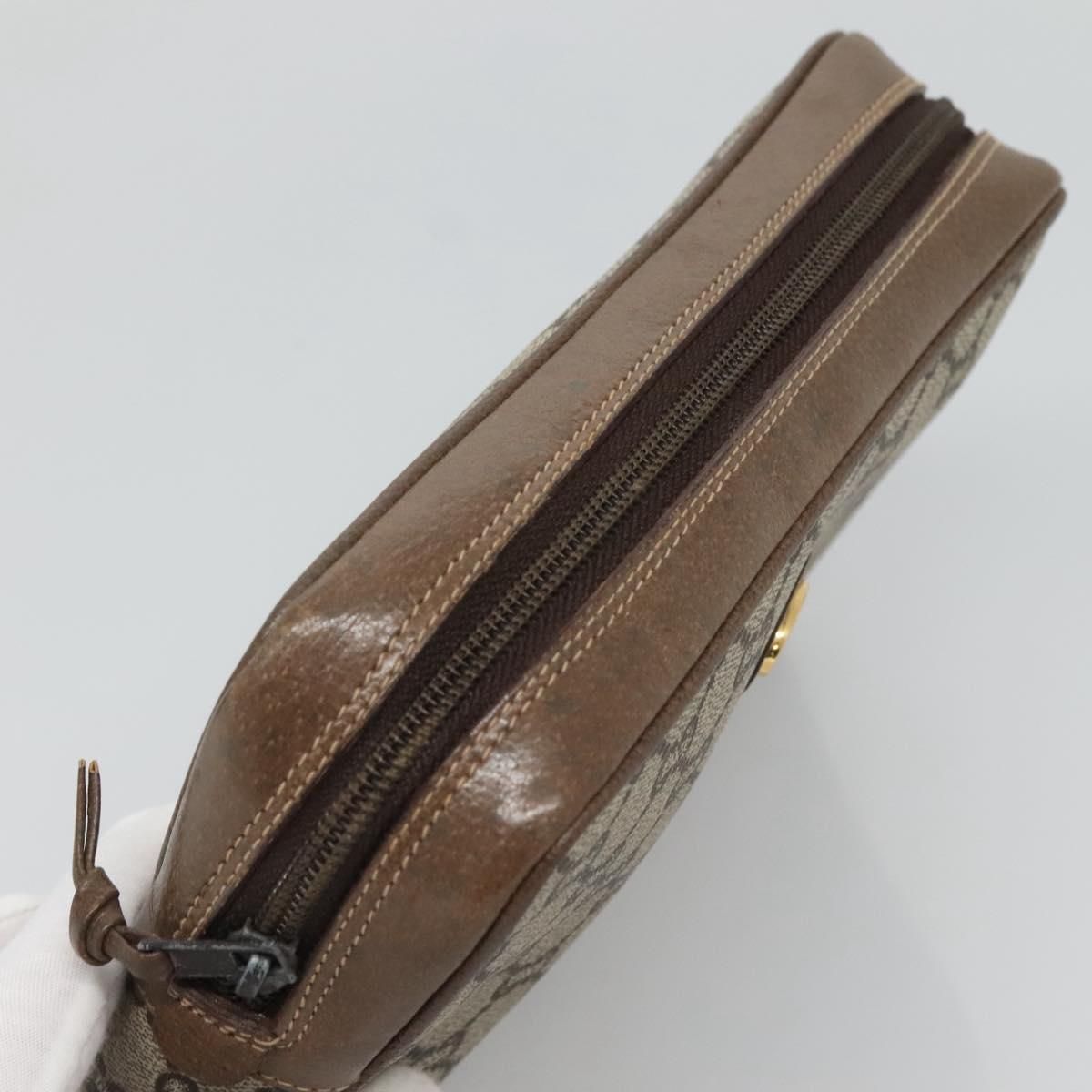Gucci Gg Plus Supreme Clutch Bag Pvc Beige Brown Auth