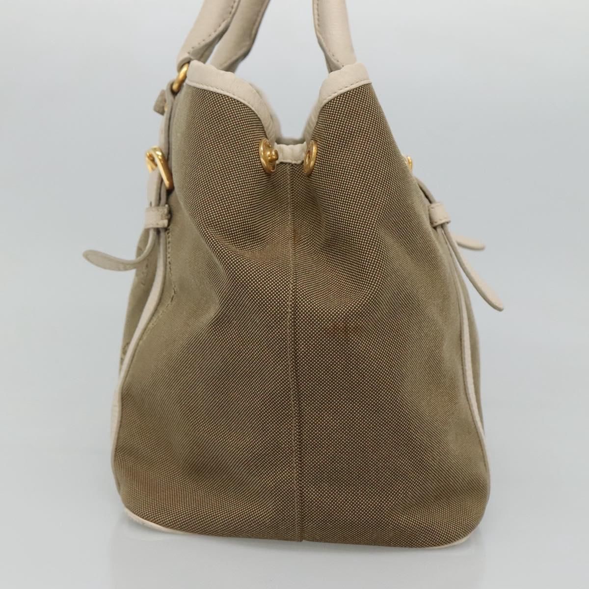 Prada Hand Bag Canvas Beige White Gold Auth