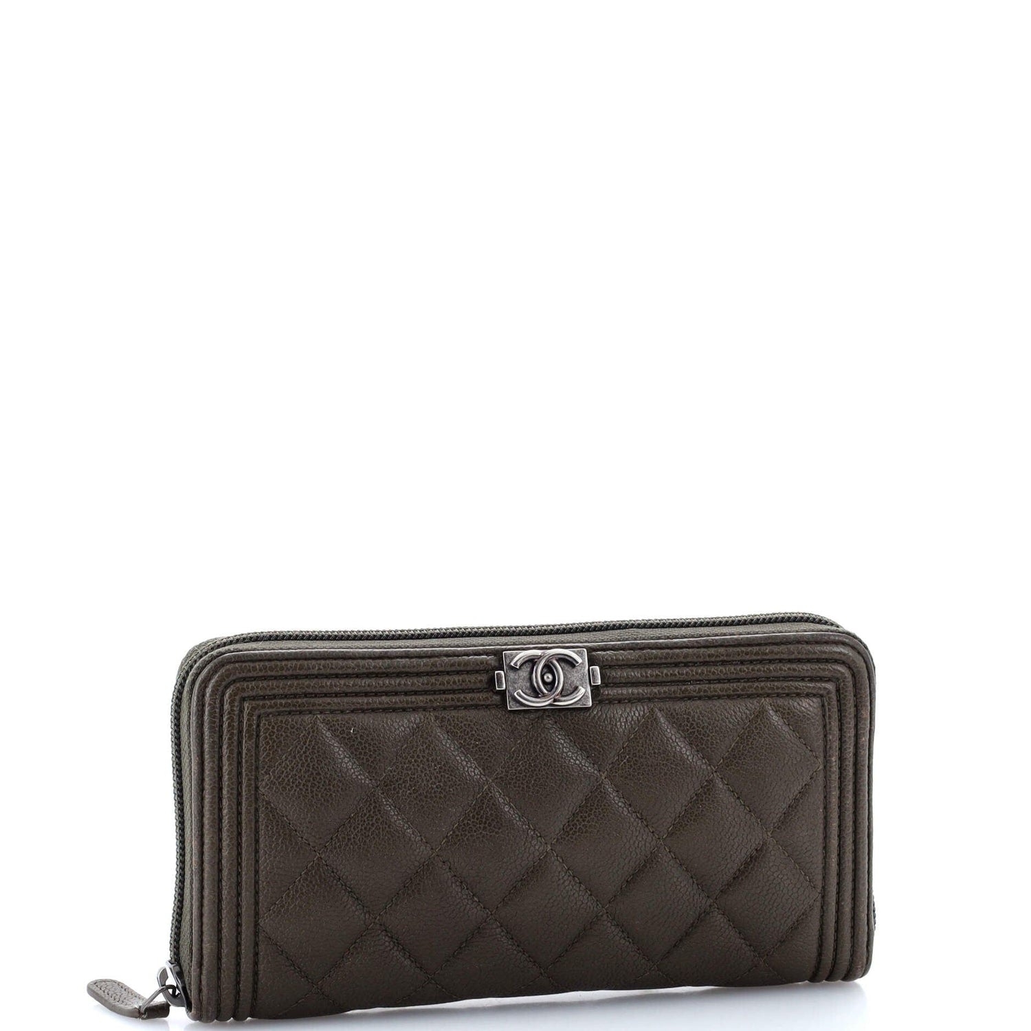 Chanel Boy Zip Around Wallet Quilted Caviar Long