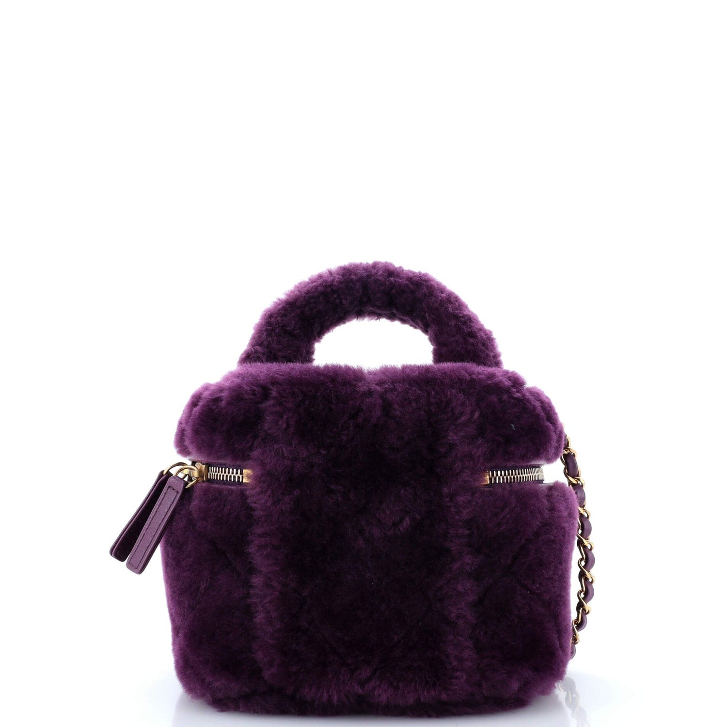 Chanel Coconing Top Handle Vanity Case With Chain Quilted Shearling Small