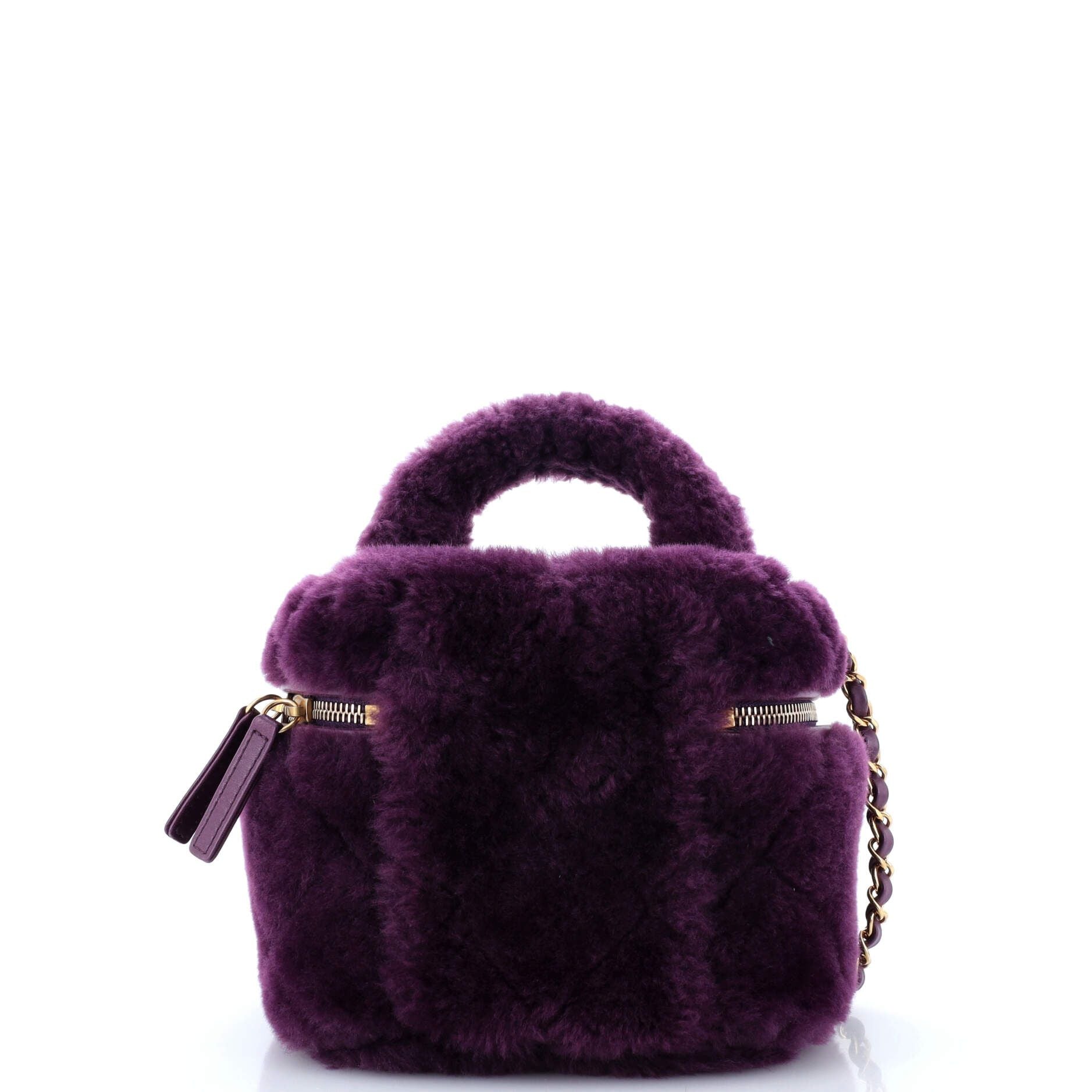 Chanel Coconing Top Handle Vanity Case With Chain Quilted Shearling Small