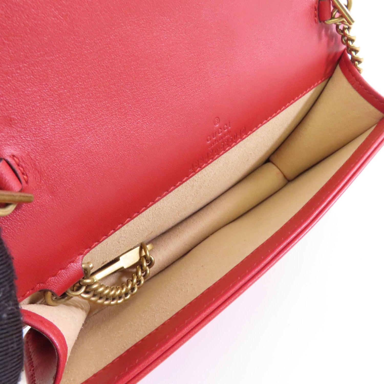 Gucci Cowhide Leather Gg Marmont Gold Bag Crimson Shoulder Bag Red Calfskin (cowhide) 488426