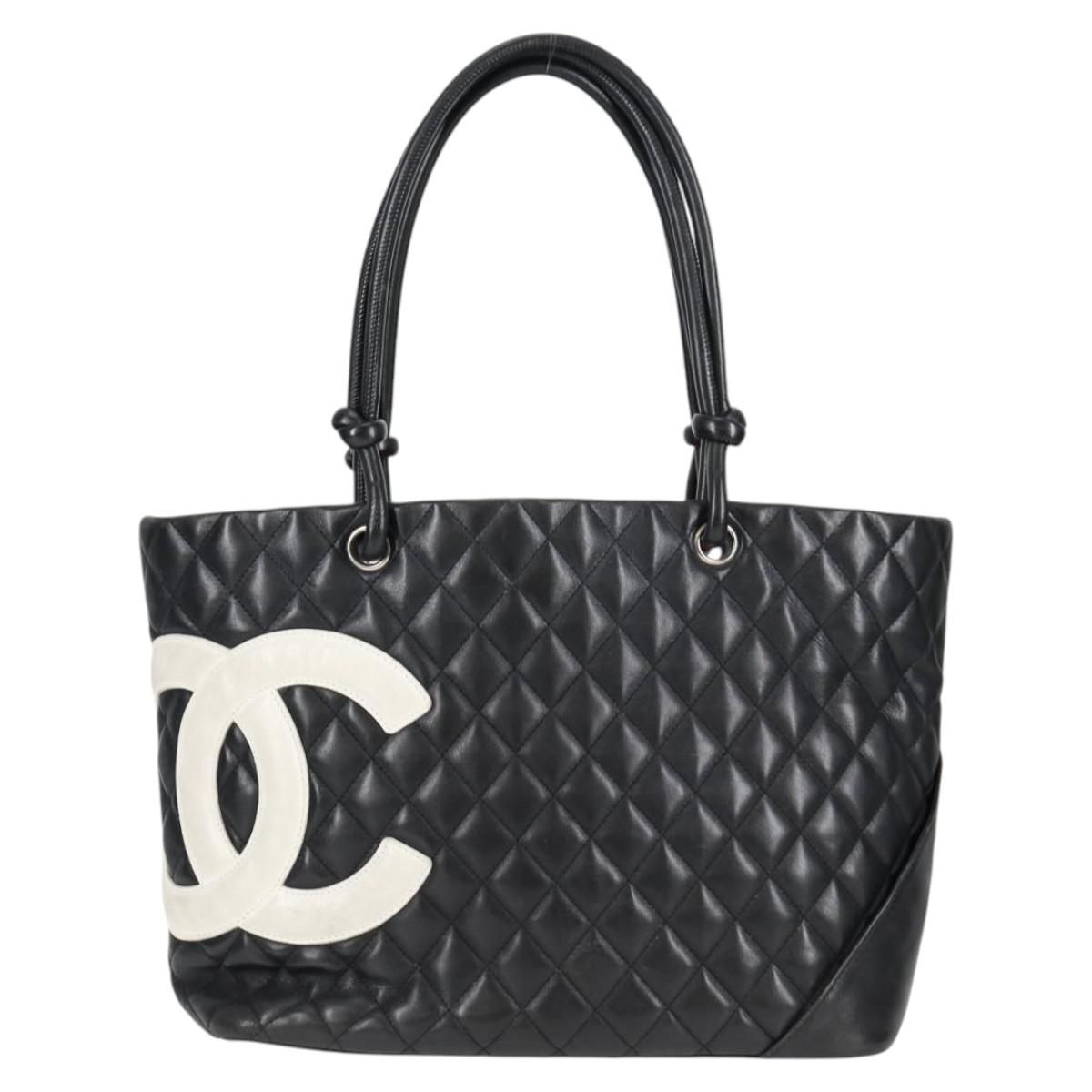 Chanel Cambon Line Matelasse Tote Bag Leather Black Silver Cc Auth