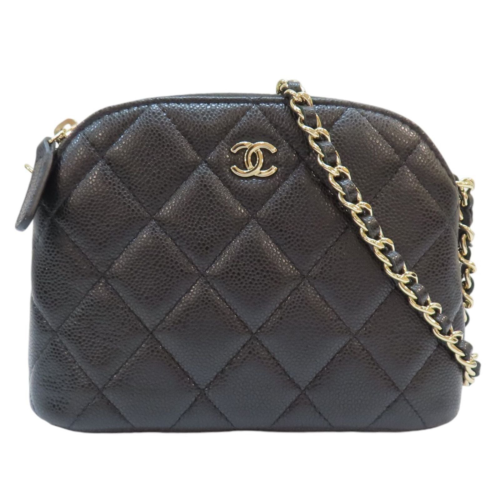 Chanel Classic Clutch With Chain Shoulder Bag Black Quilted Caviar