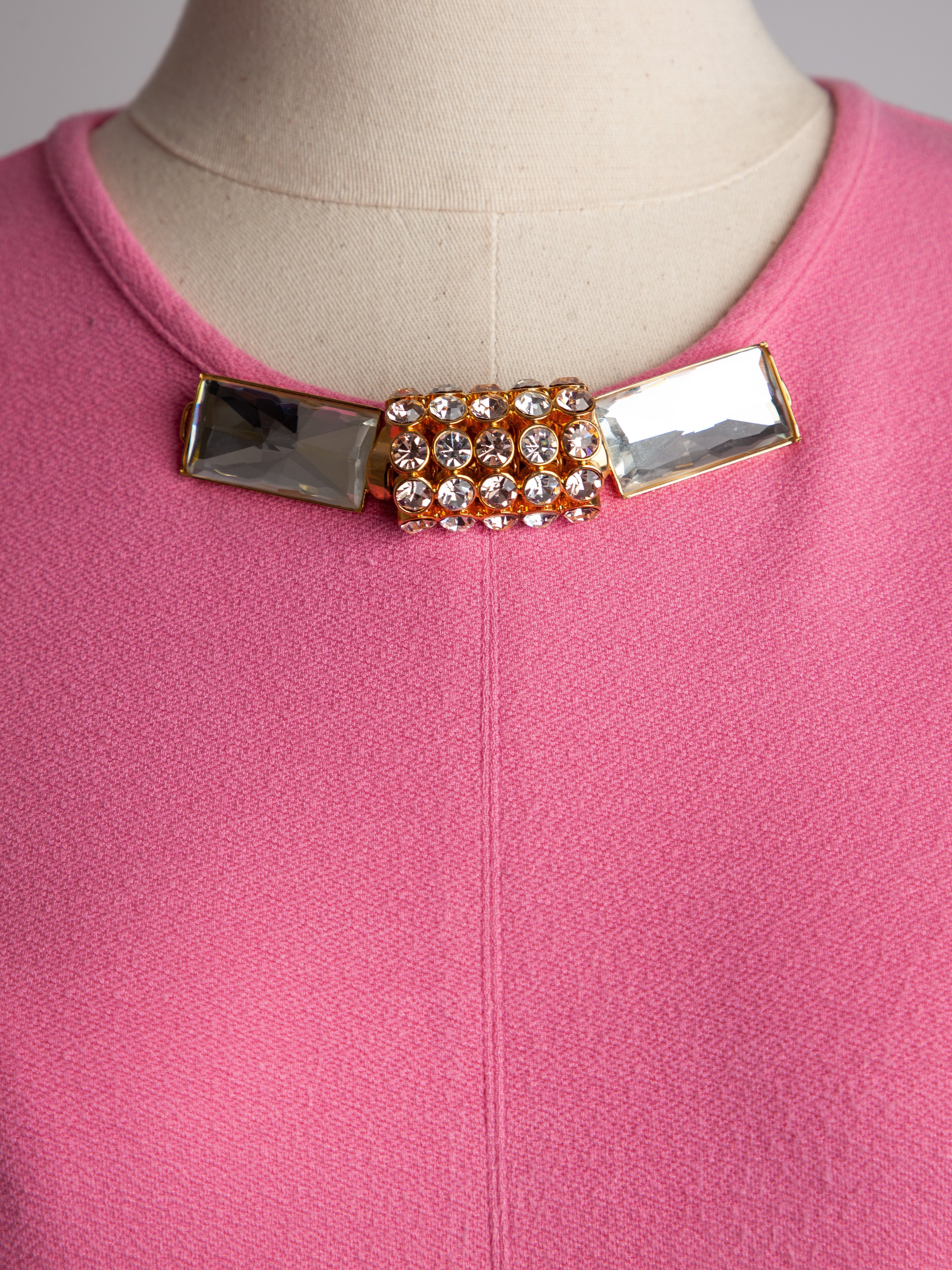 Good Blumarine Pink Viscose Dress Size M with Embellished Neckline