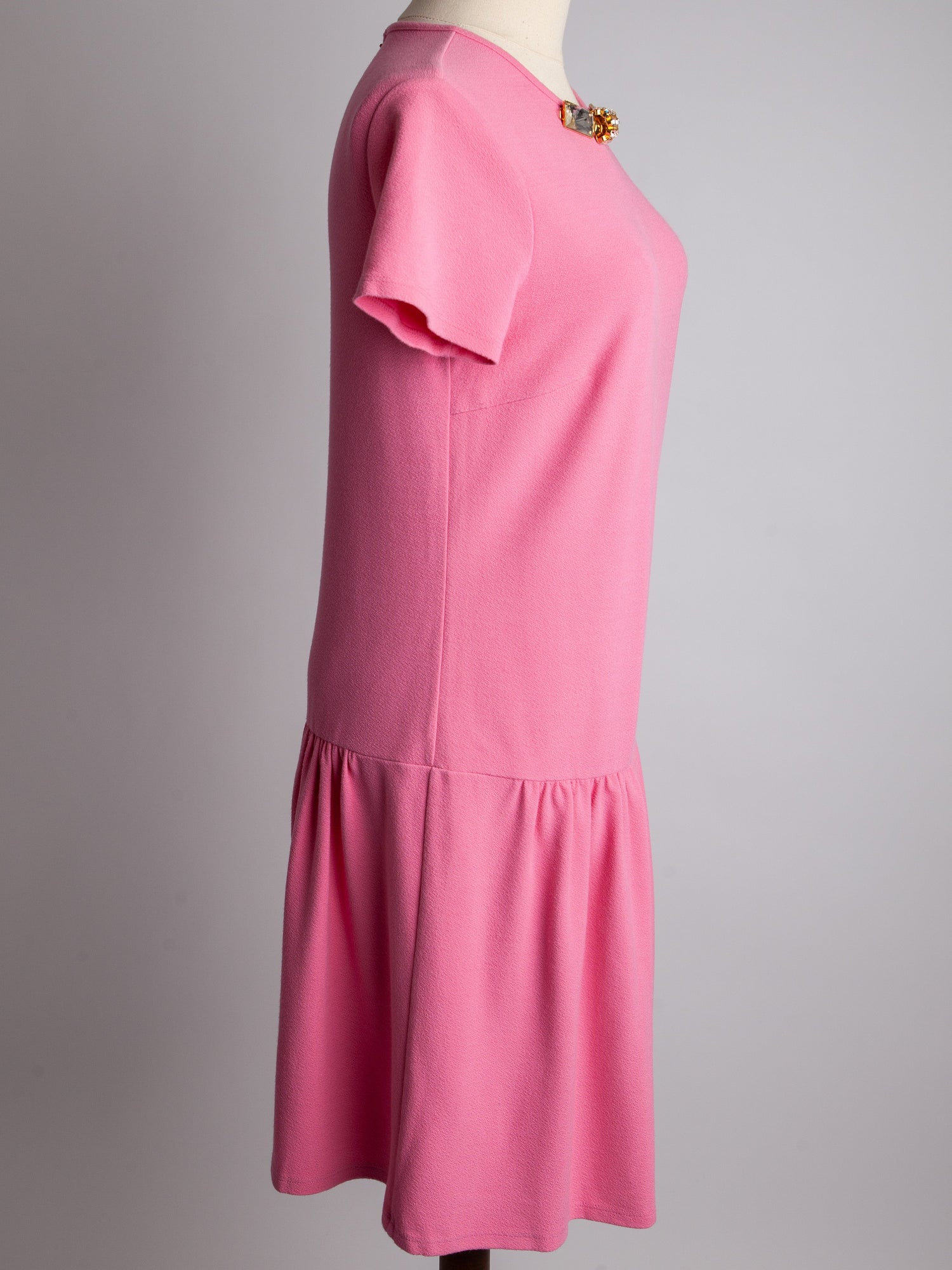 Good Blumarine Pink Viscose Dress Size M with Embellished Neckline