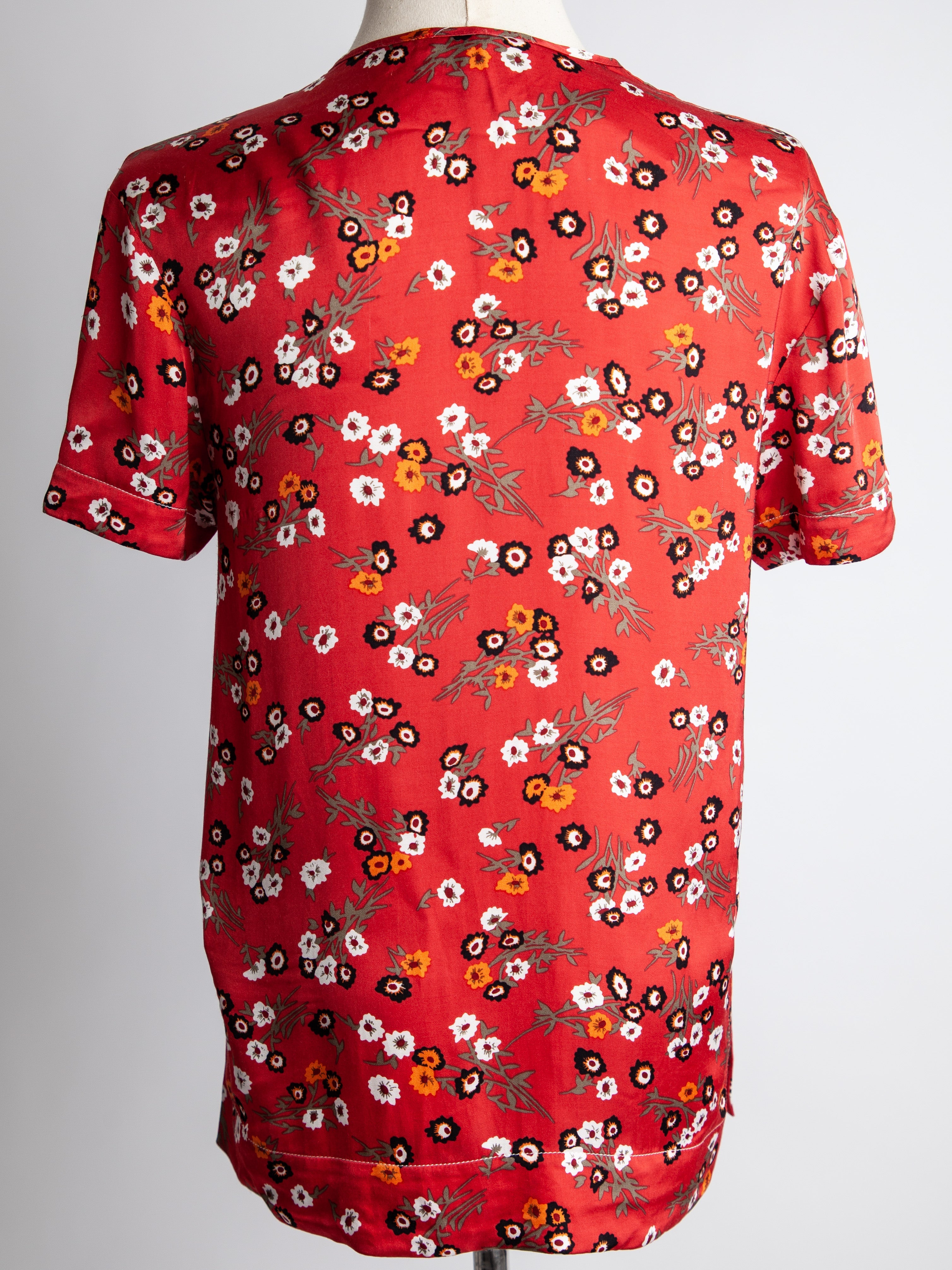 Good Maje Red Floral V-Neck Shirt Size L Viscose Women