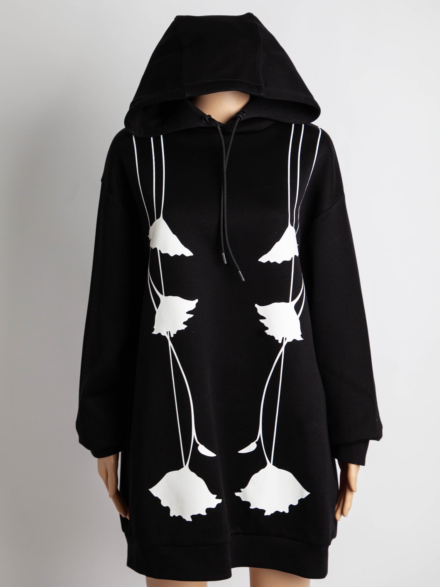 Good Prada Black Floral Nylon Hoodie Dress Size M Women
