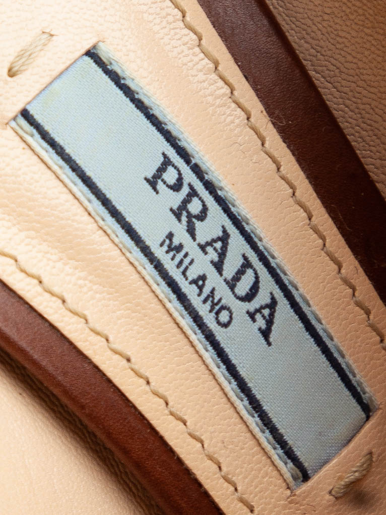 Good Prada Orange Leather Peep-Toe High Heel Mules Size 37
