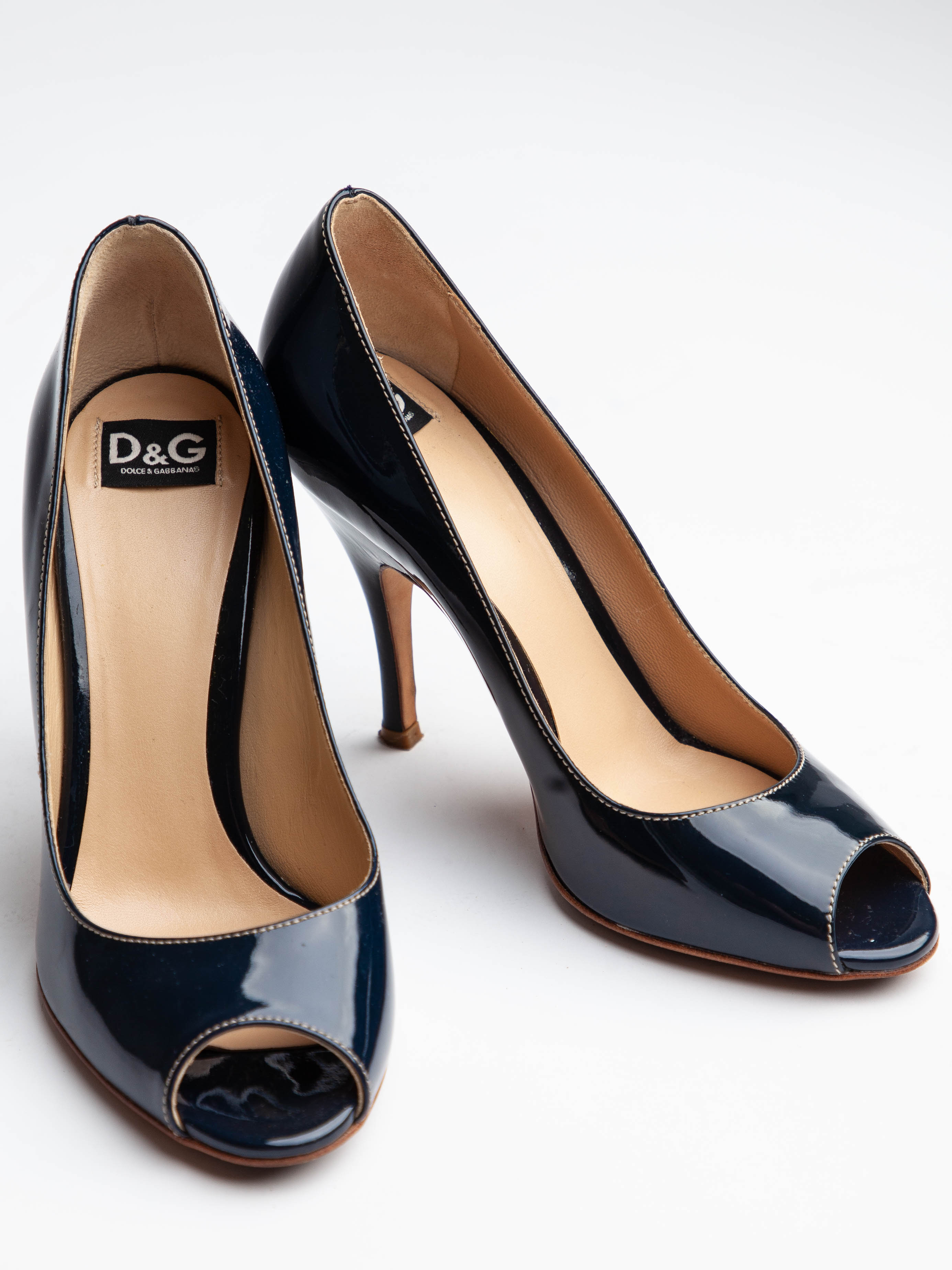 Good Dolce Gabbana Gray Leather Peep-Toe High Heels Size 36.5