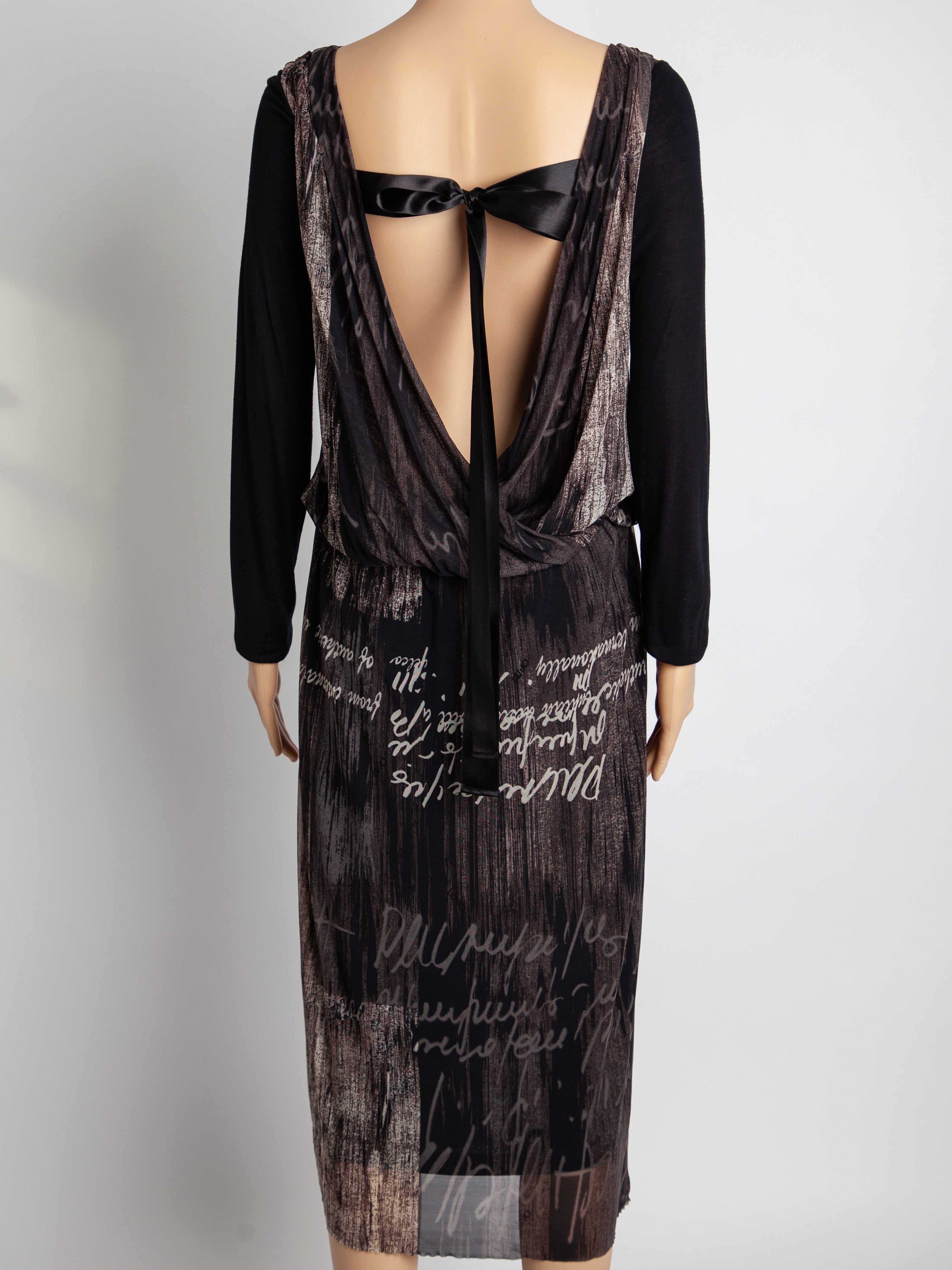 Good Liu Jo Long-Sleeved Dress M Black Brown Abstract Pattern