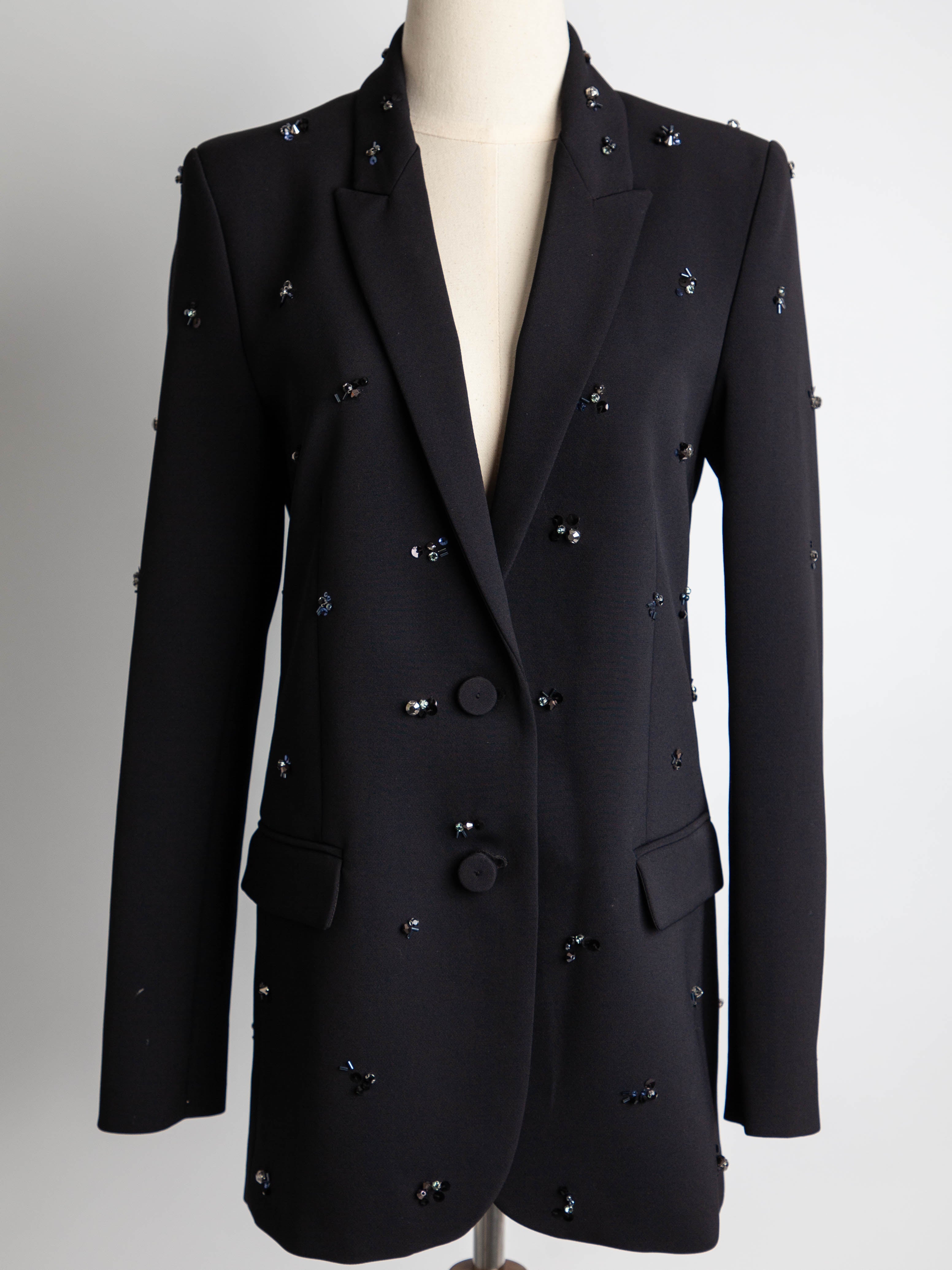 Good Condition Pinko Black Polyester Blazer with Bead Embellishments