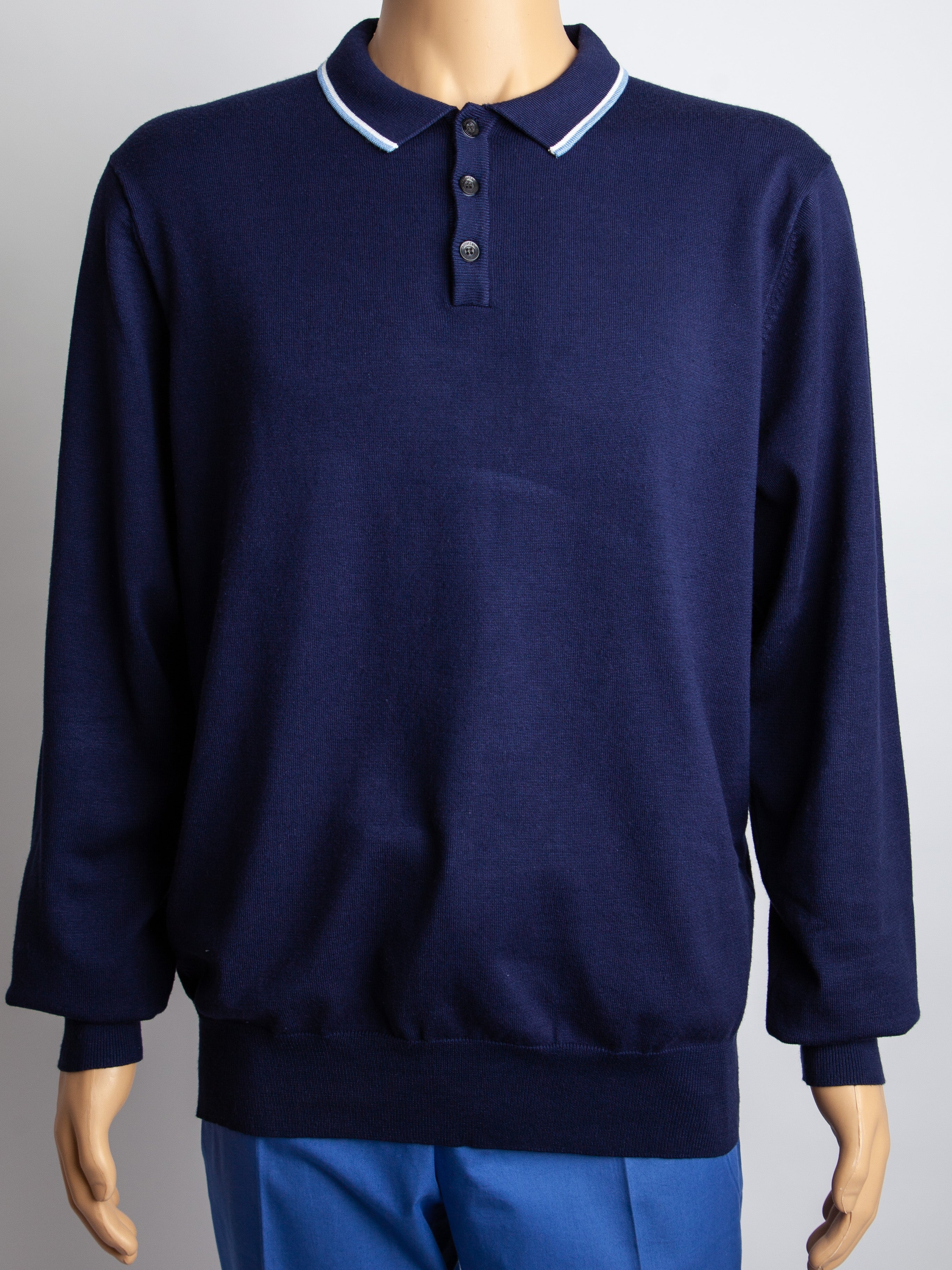 Excellent Christiano Baldinucci XL Blue Long Sleeve Polo Shirt