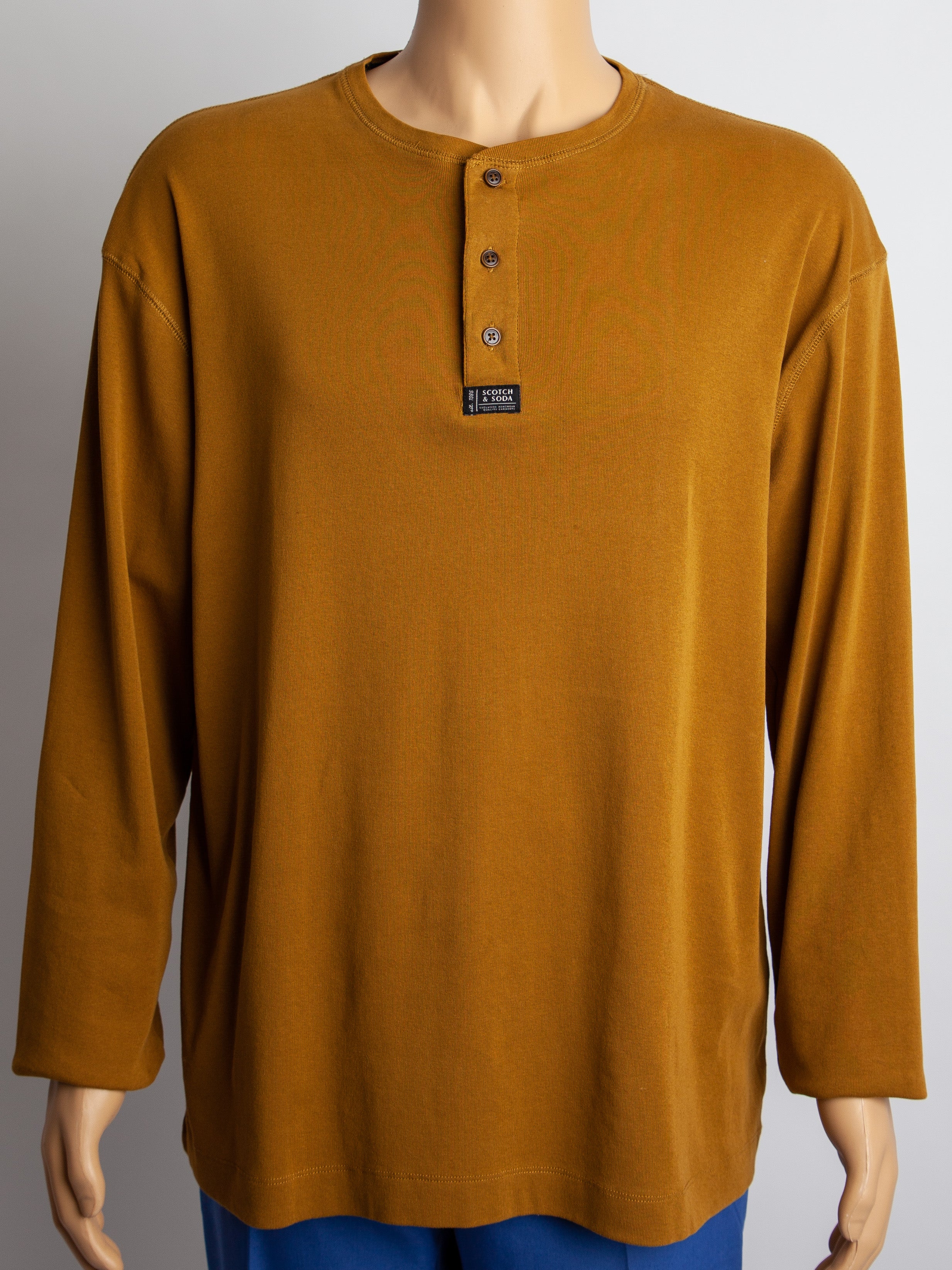 Excellent Scotch&Soda Orange Long Sleeve Henley Shirt Size XXL