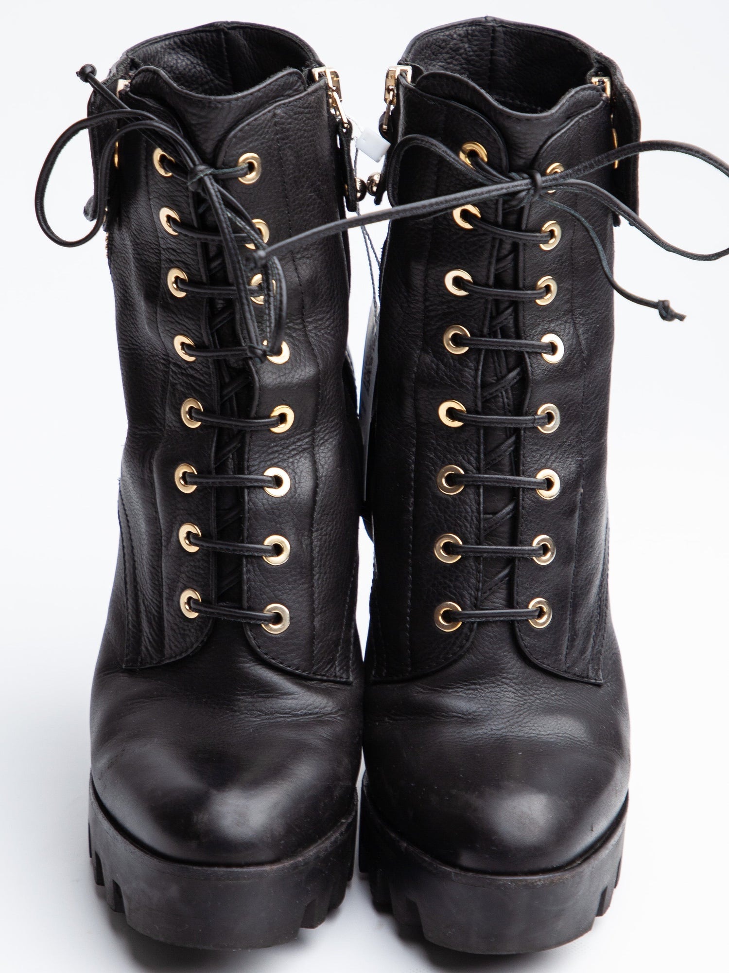 Good R&Renzi Black Leather High-Heeled Boots with Lace-Up Fronts