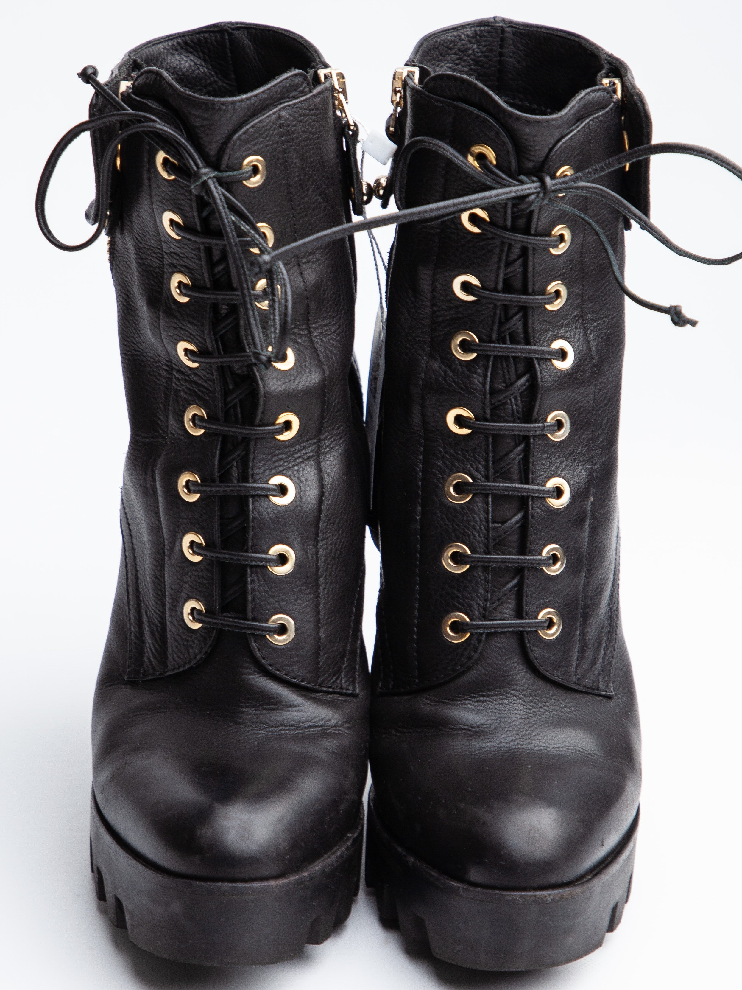 Good R&Renzi Black Leather High-Heeled Boots with Lace-Up Fronts