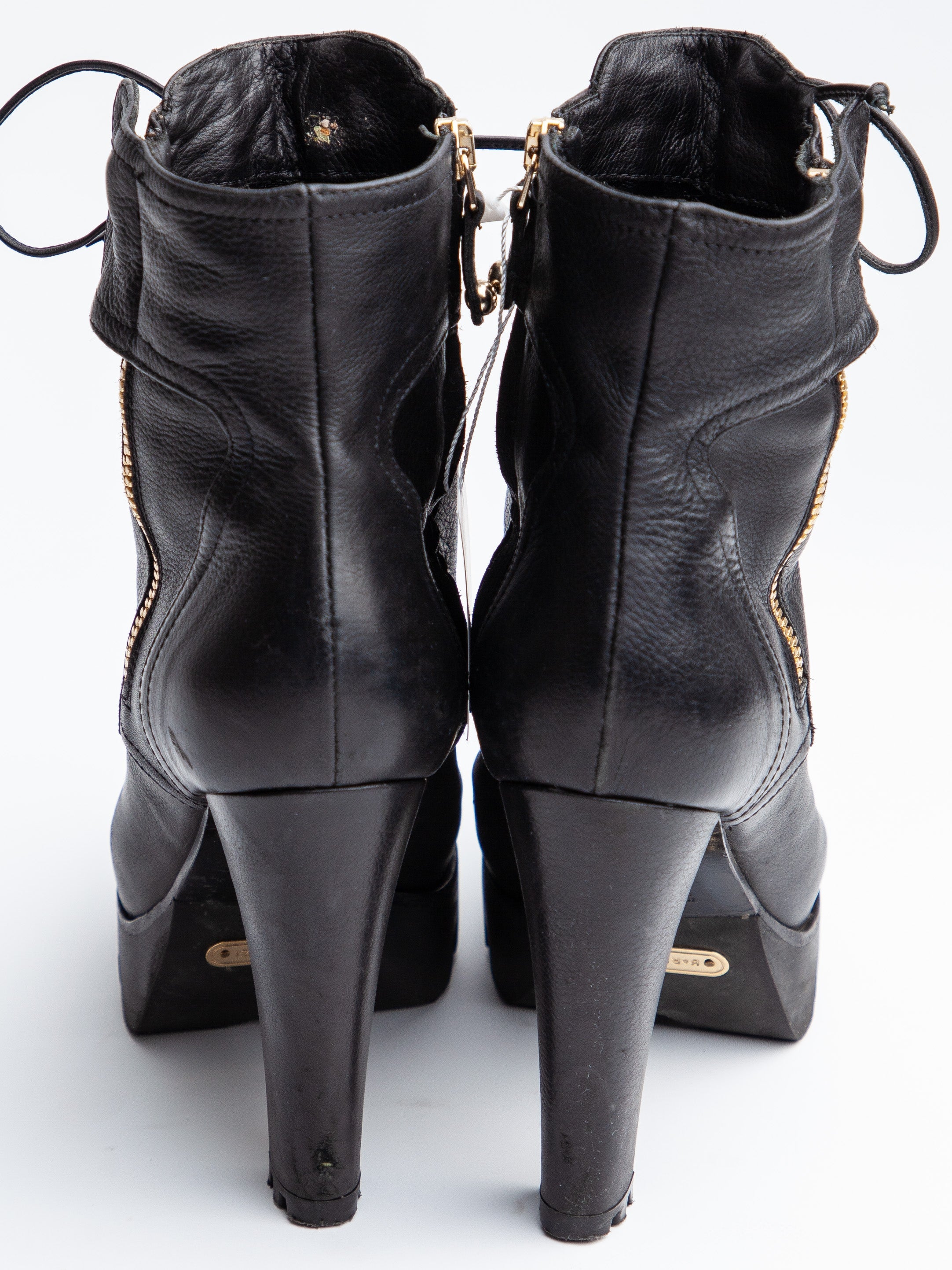 Good R&Renzi Black Leather High-Heeled Boots with Lace-Up Fronts