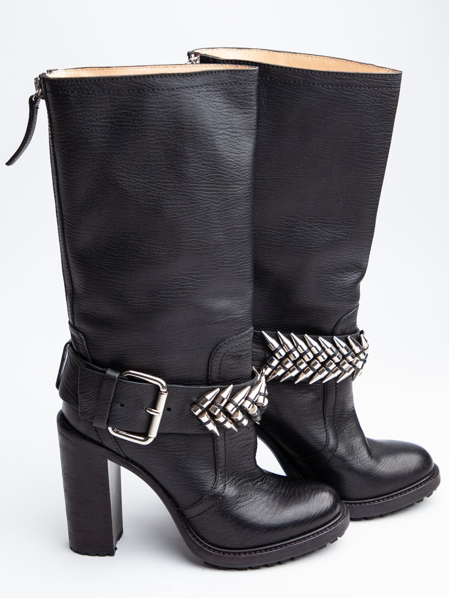 NEW Gianmarco Lorenzi Black Leather Chunky Heeled Boots Size 37