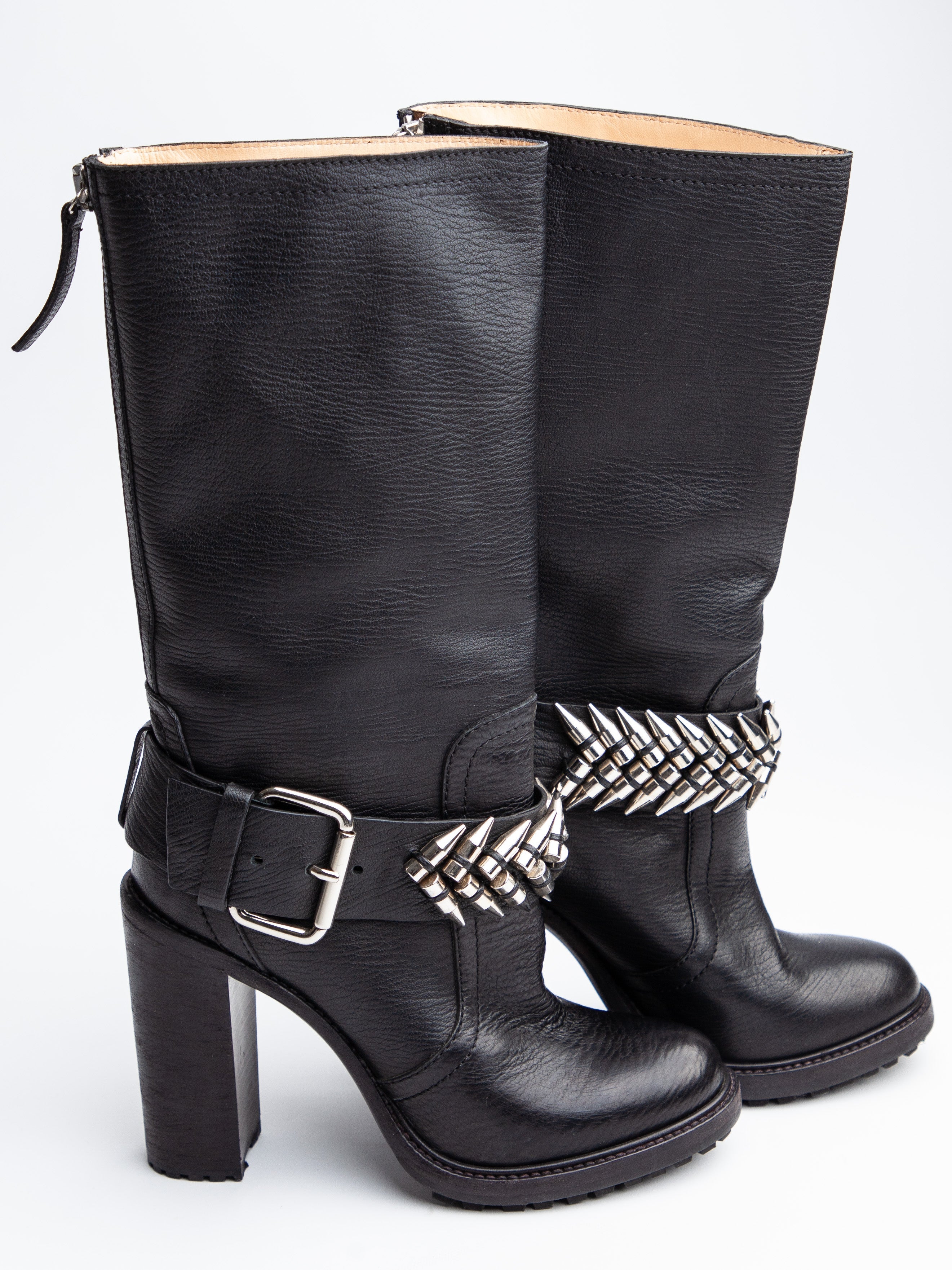 NEW Gianmarco Lorenzi Black Leather Chunky Heeled Boots Size 37