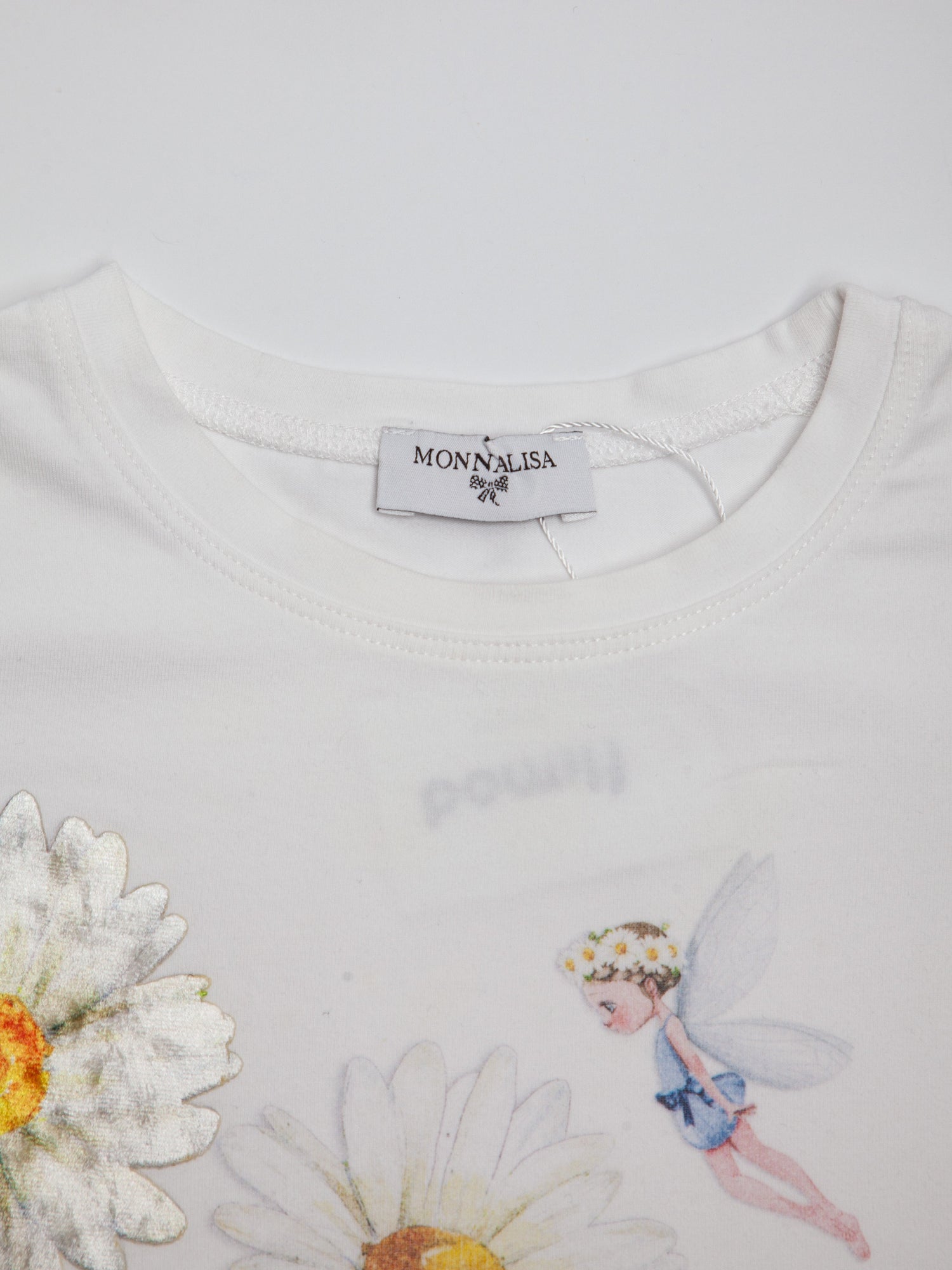 Good Monnalisa White Cotton T-Shirt Size 4 Daisies Fairy Design