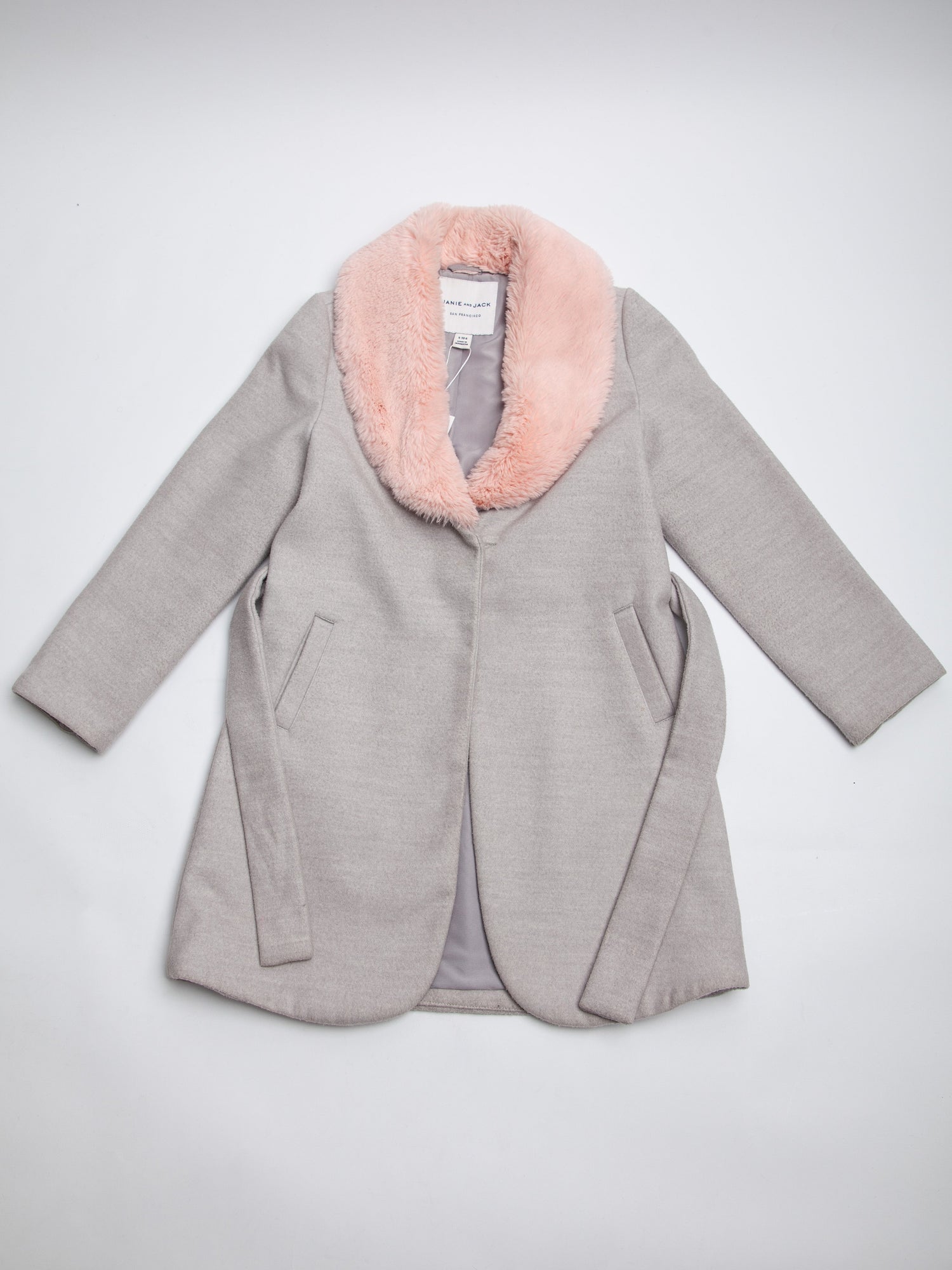 Good Janie and Jack Gray Coat with Pink Faux Fur Collar Size 5,5