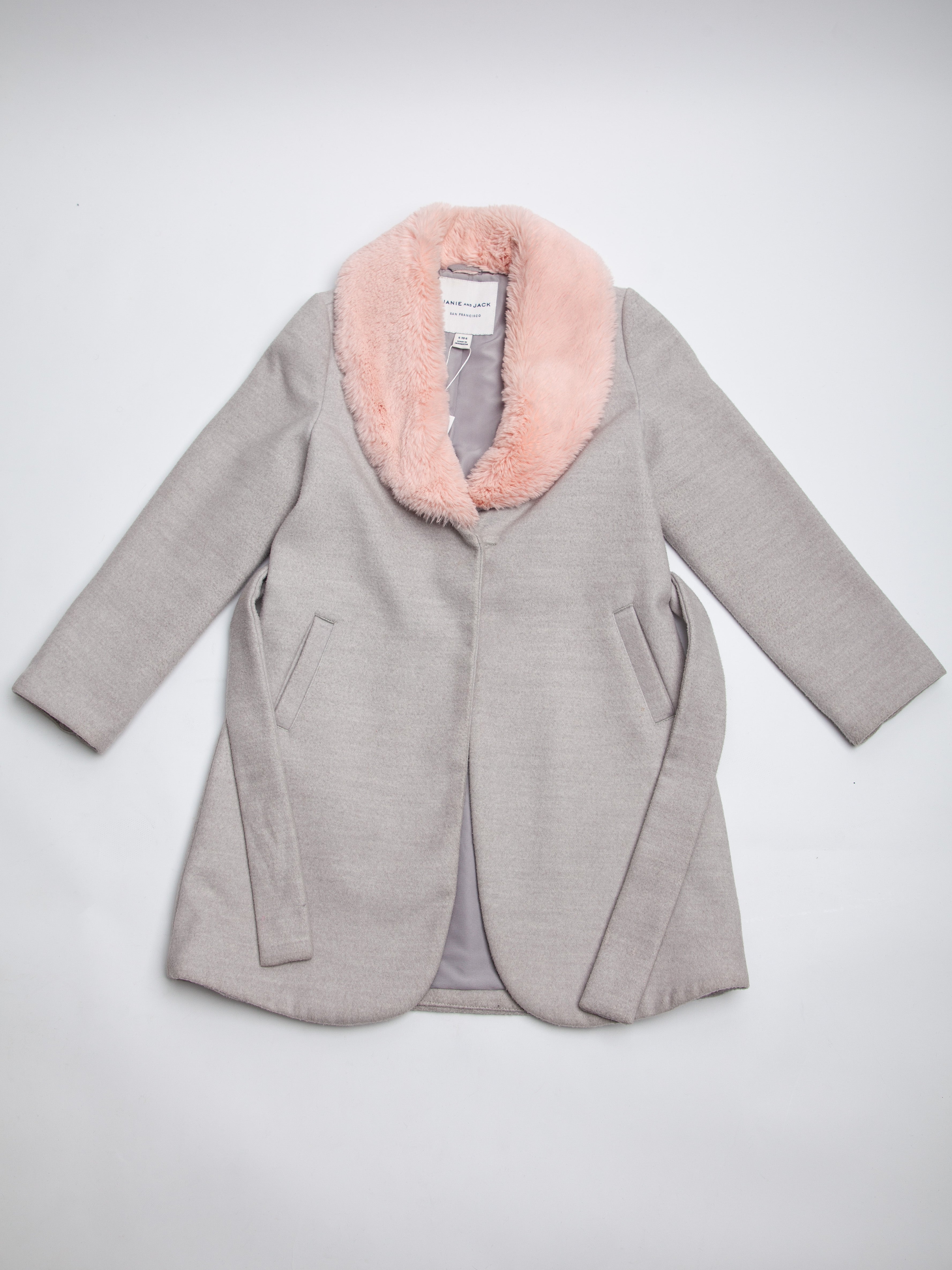 Good Janie and Jack Gray Coat with Pink Faux Fur Collar Size 5,5