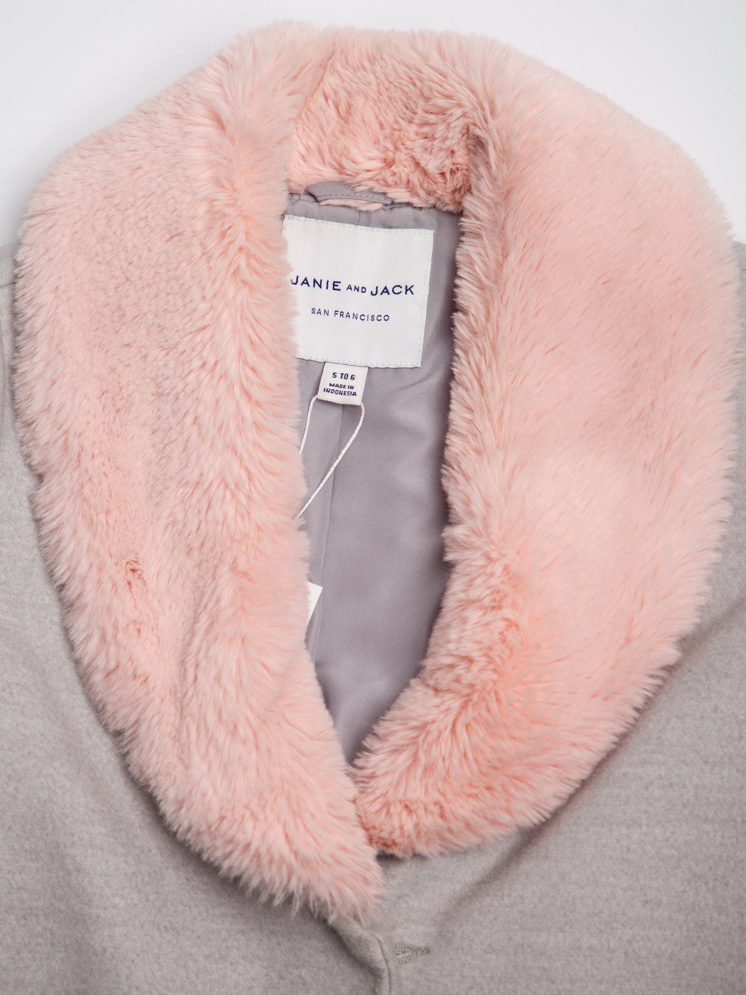 Good Janie and Jack Gray Coat with Pink Faux Fur Collar Size 5,5