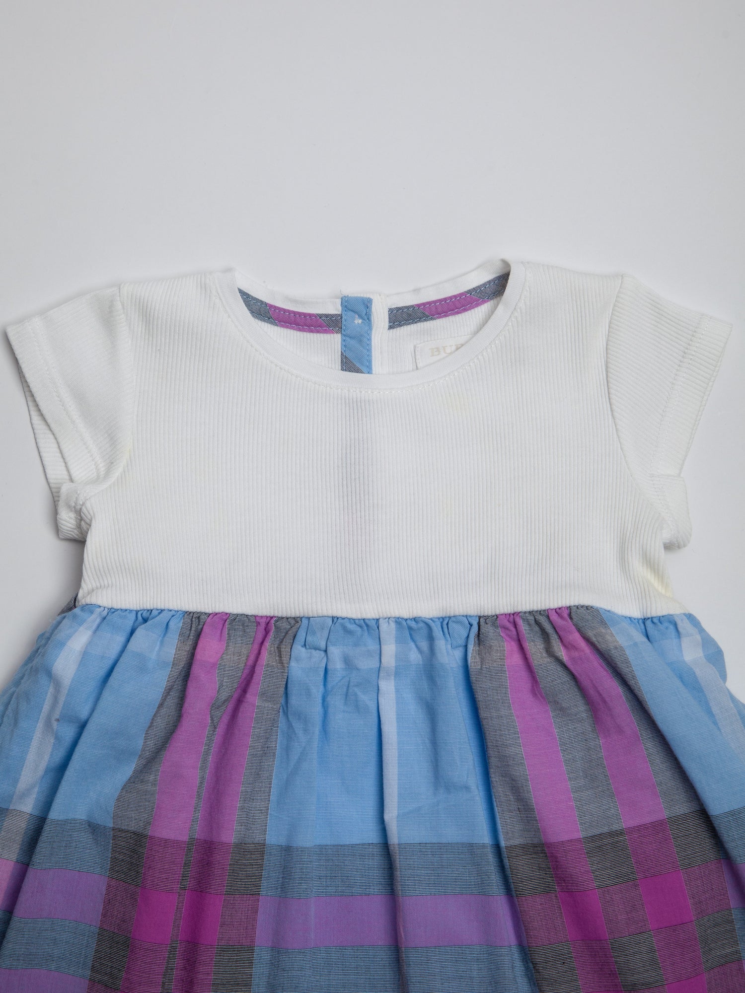 Good Burberry White Cotton Baby Dress Size 2 Plaid Pattern