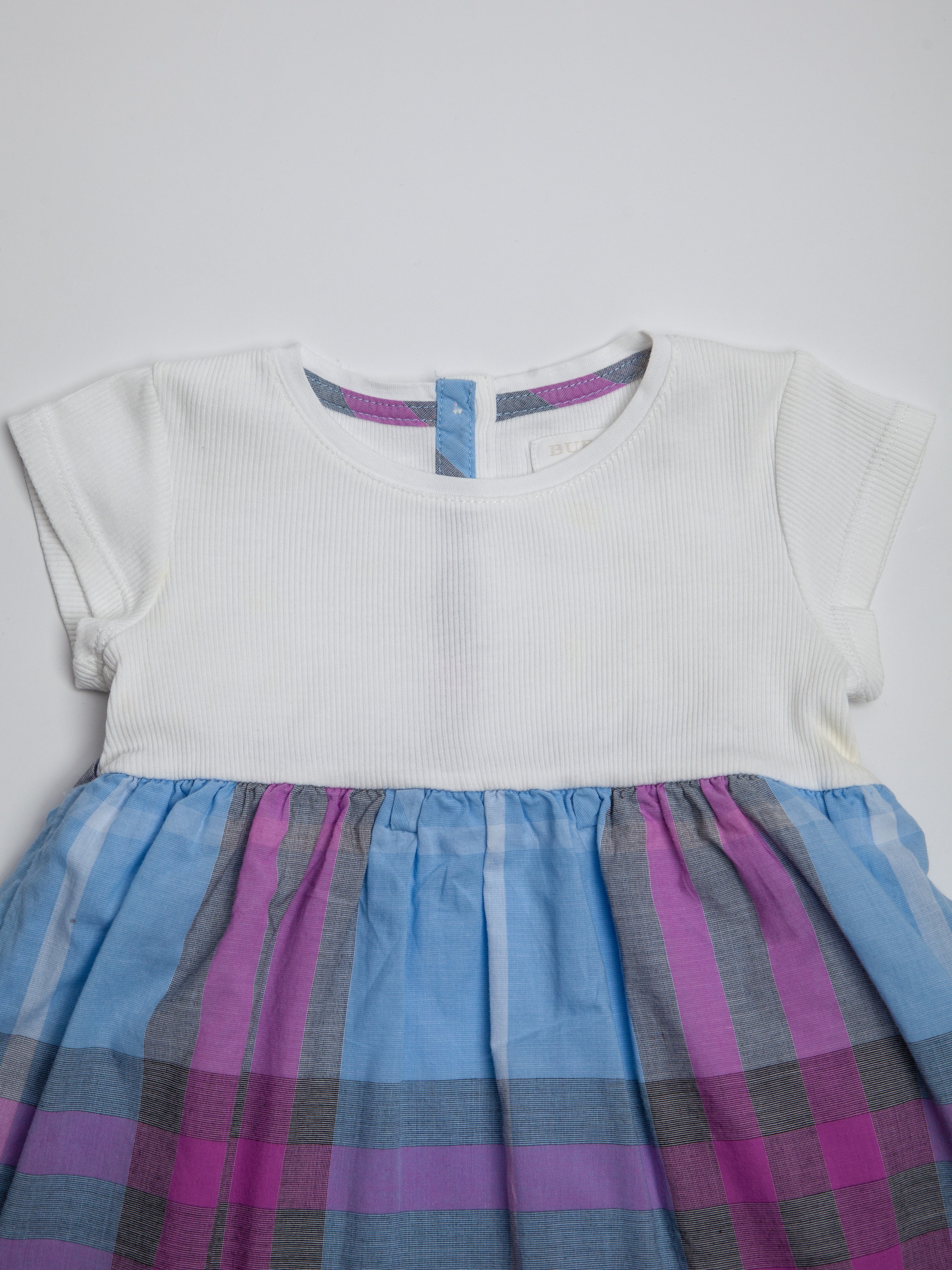 Good Burberry White Cotton Baby Dress Size 2 Plaid Pattern