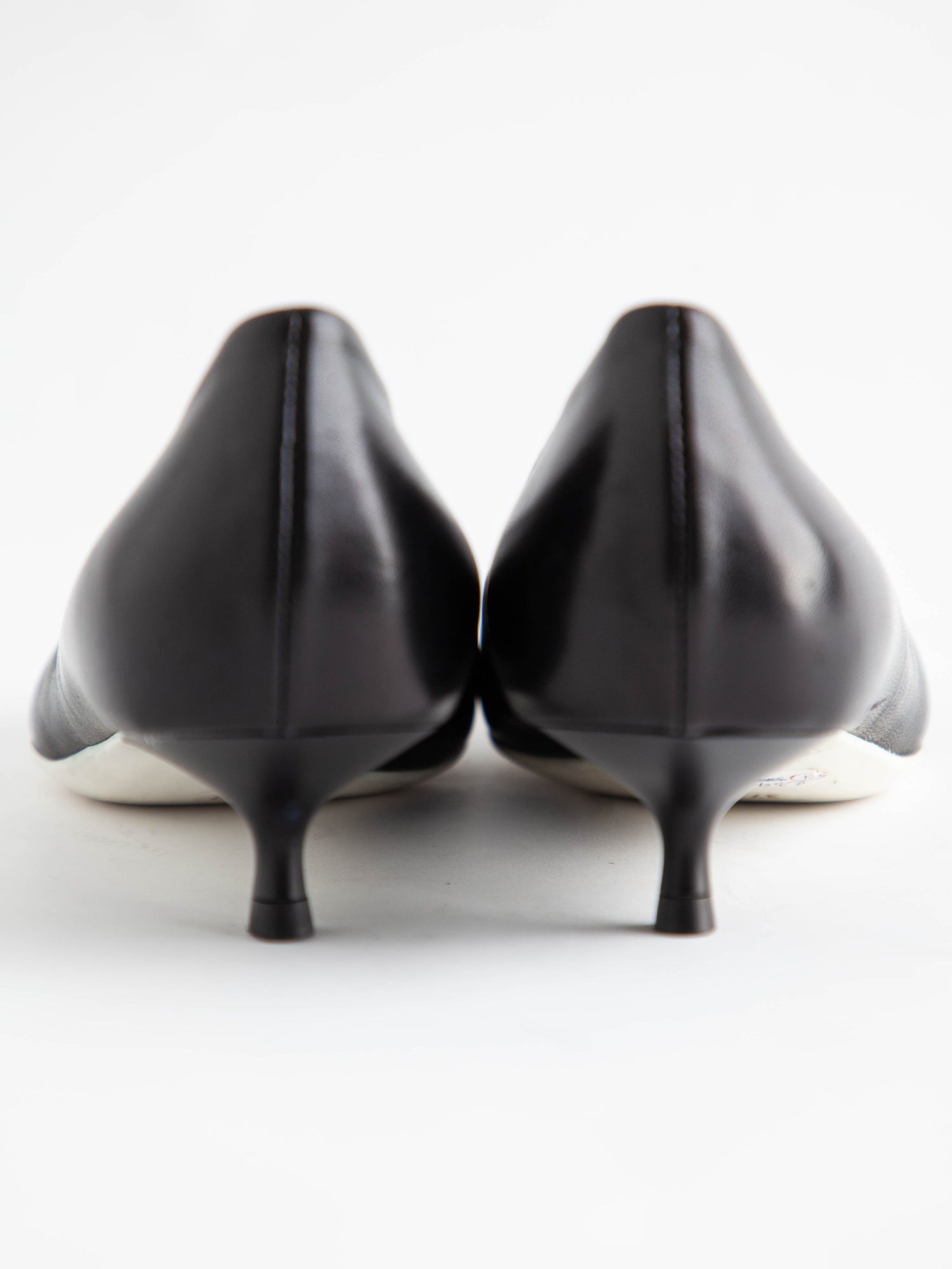 Good MA&LO Black Leather High Heels Size 36 - Kitten Heels