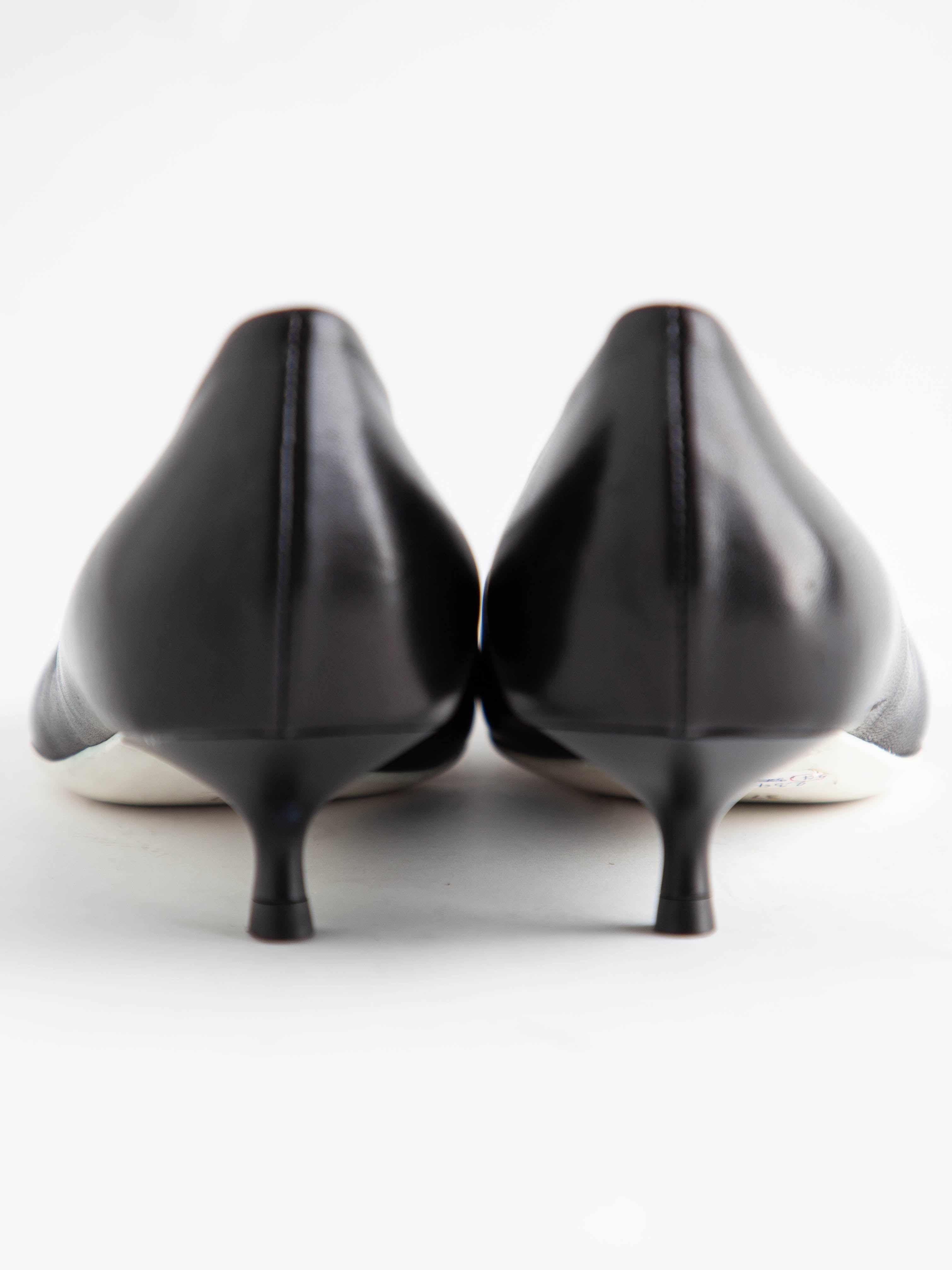 Good MA&LO Black Leather High Heels Size 36 - Kitten Heels