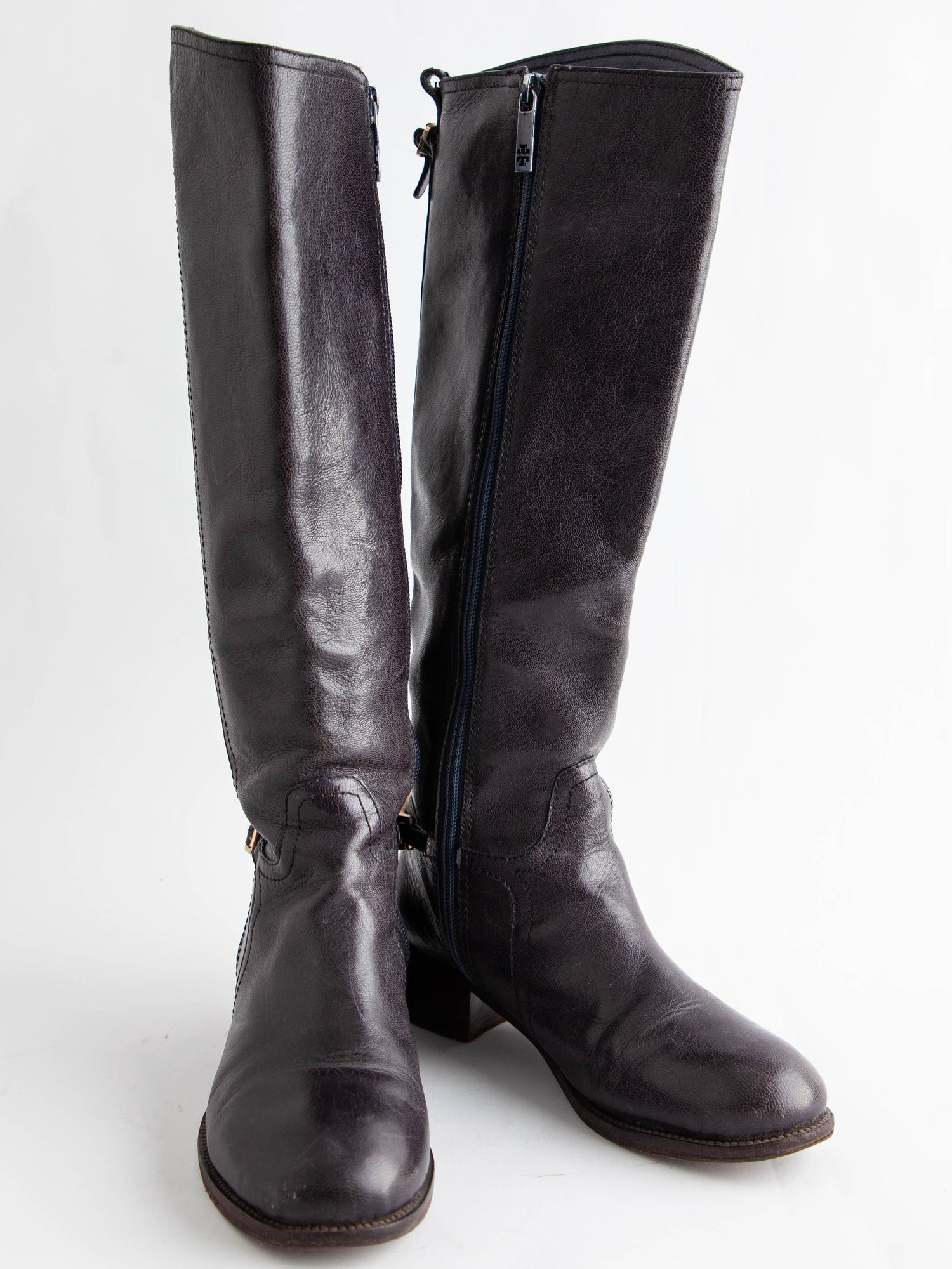 Good Tory Burch Blue Leather Boots with Gold Chain Size 37