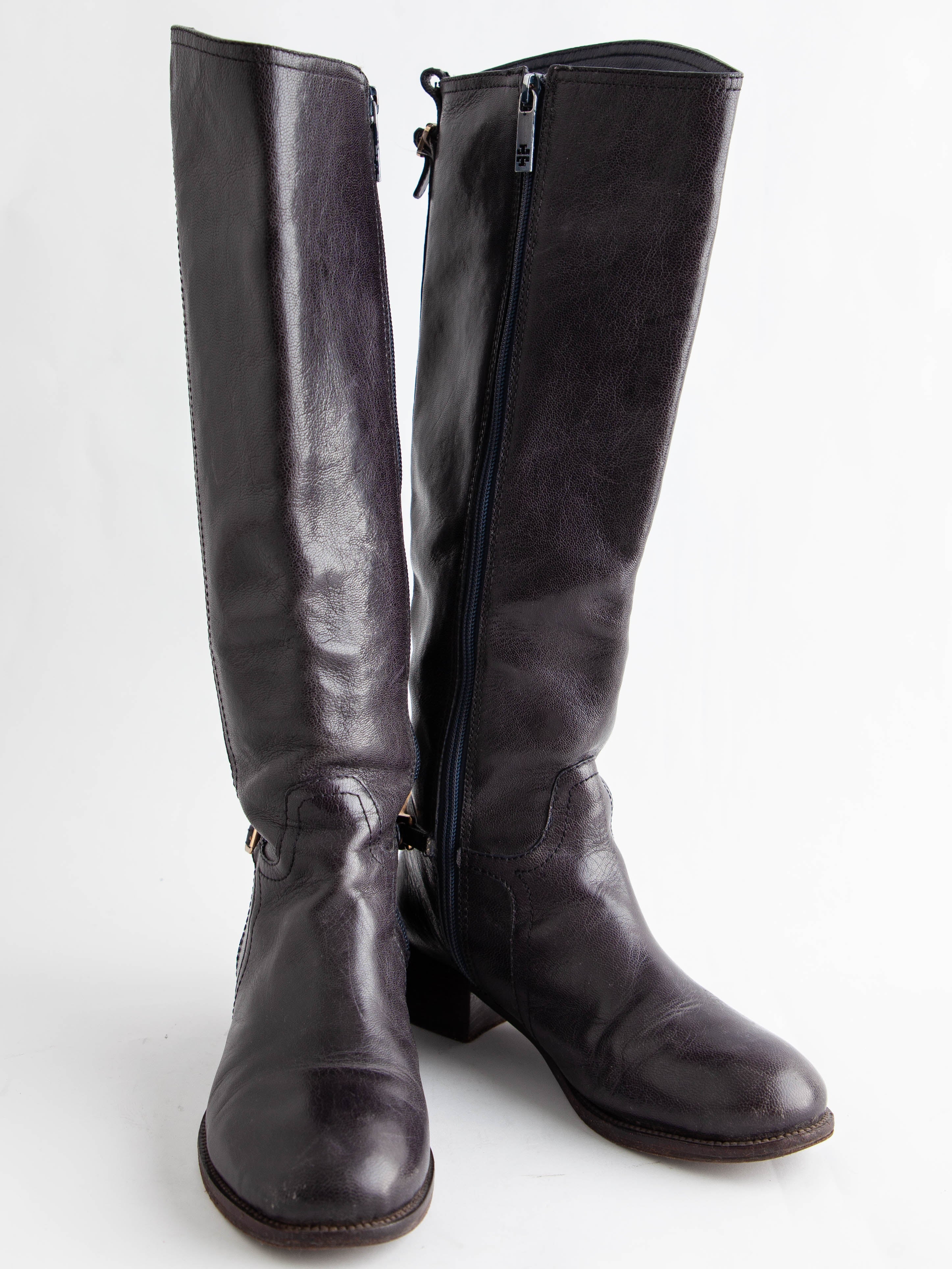 Good Tory Burch Blue Leather Boots with Gold Chain Size 37