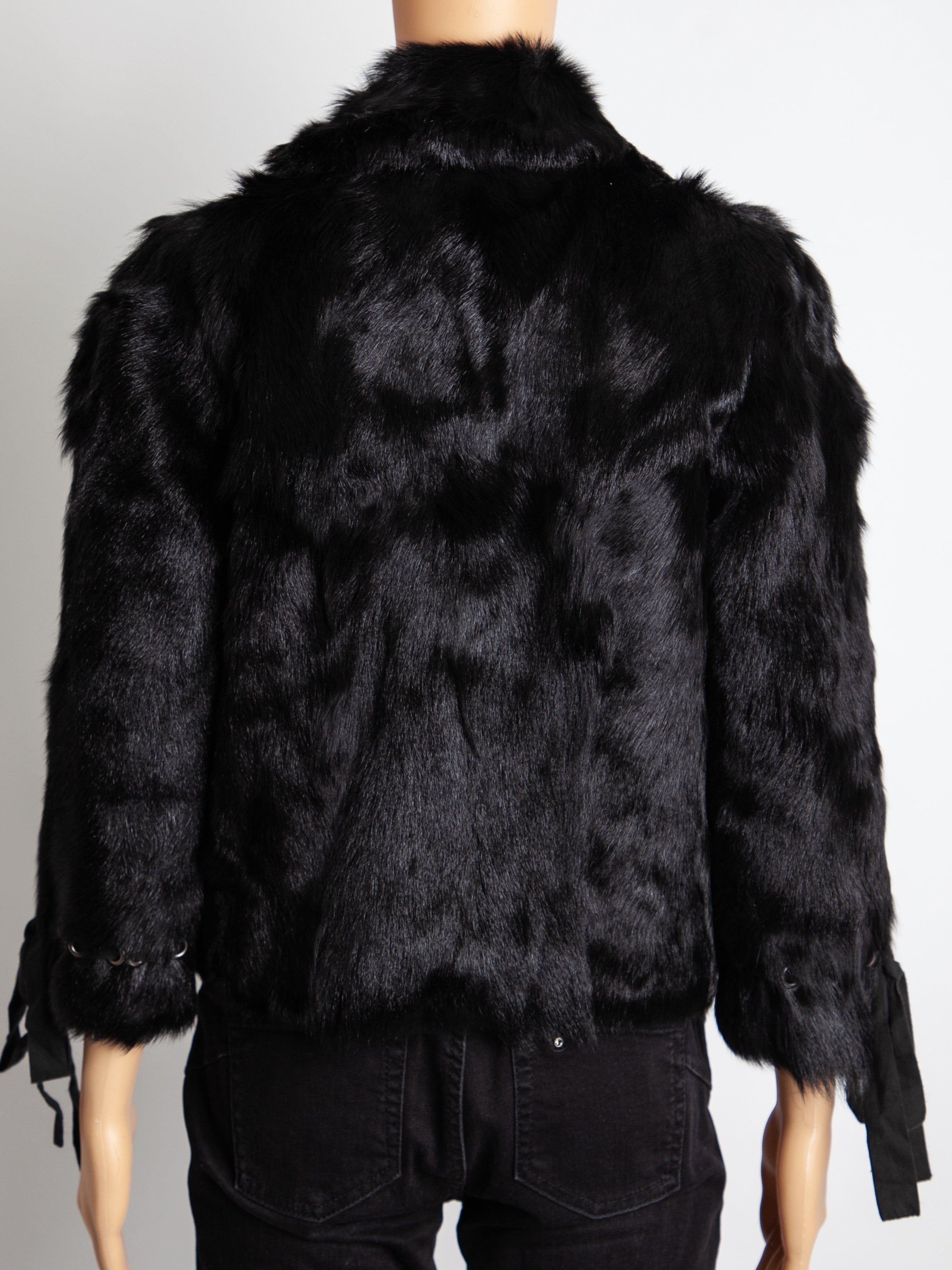 Good Red Valentino Black Fur Jacket Size M with Bow Tie Details