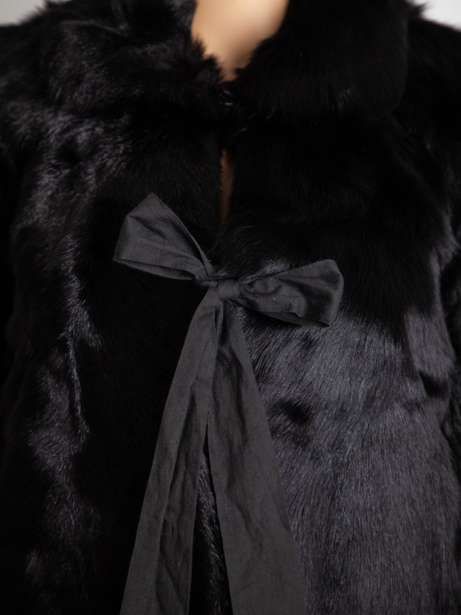 Good Red Valentino Black Fur Jacket Size M with Bow Tie Details