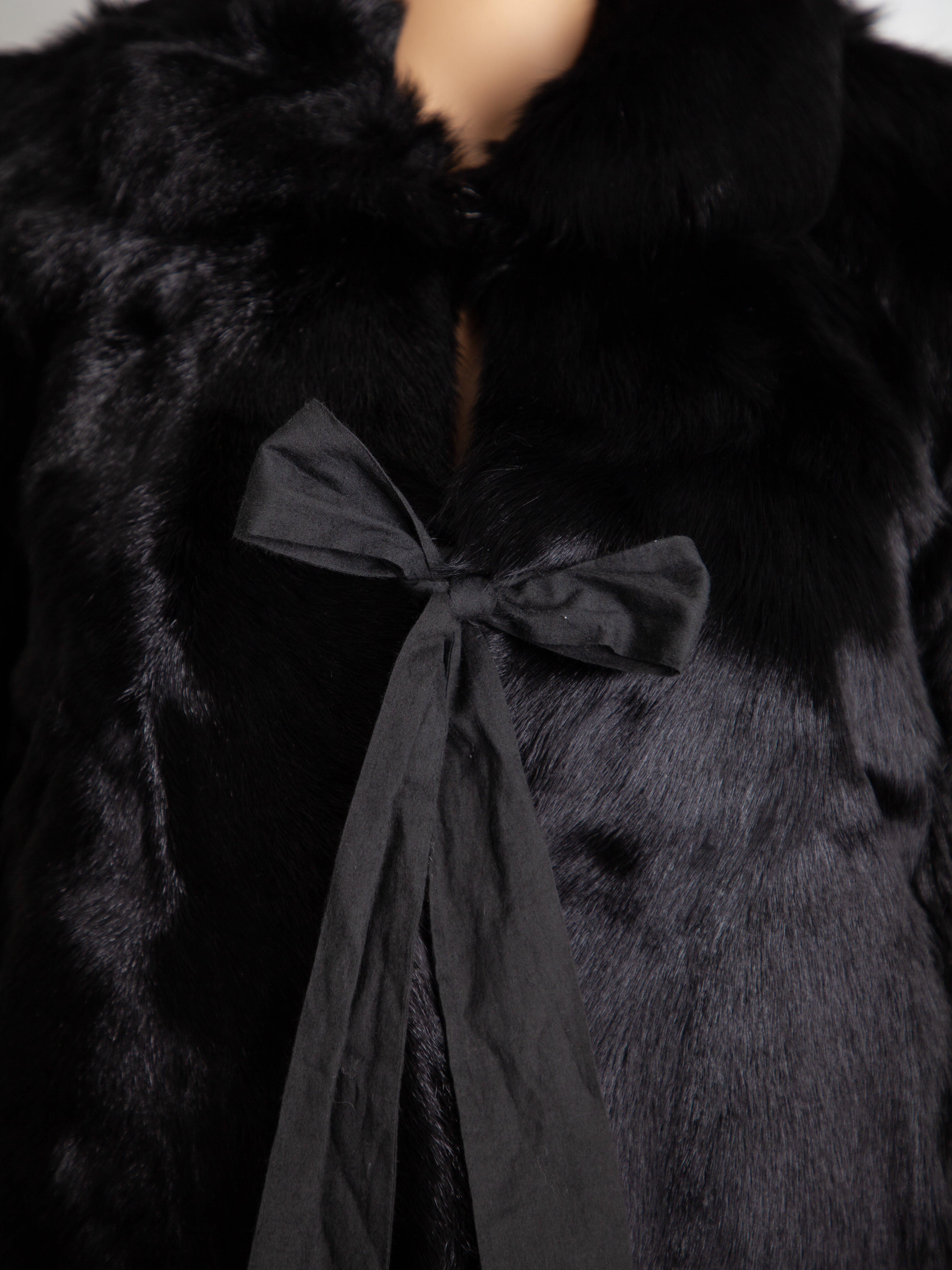 Good Red Valentino Black Fur Jacket Size M with Bow Tie Details