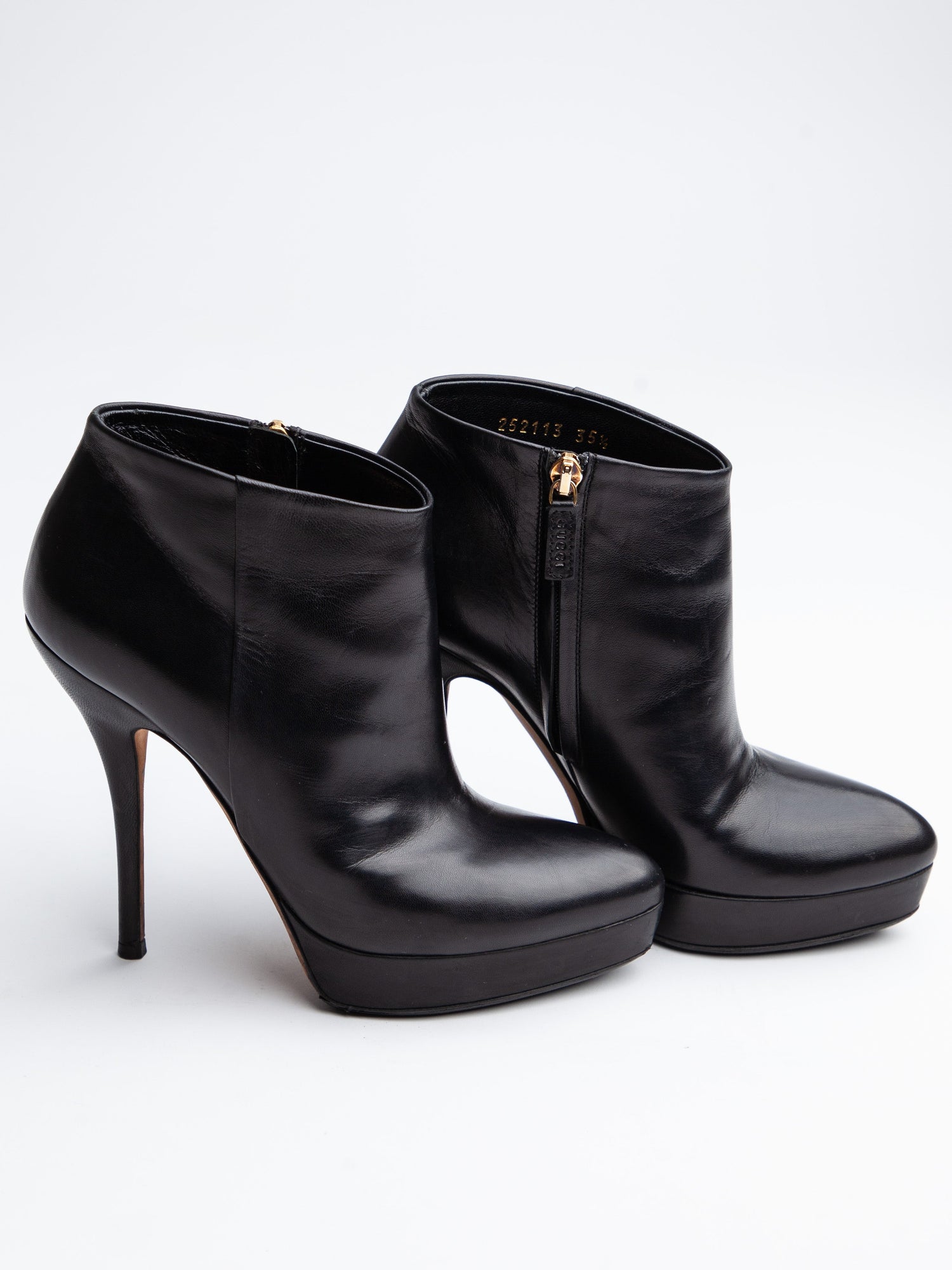 Good Gucci Black Leather High-Heeled Ankle Boots Size 35.5