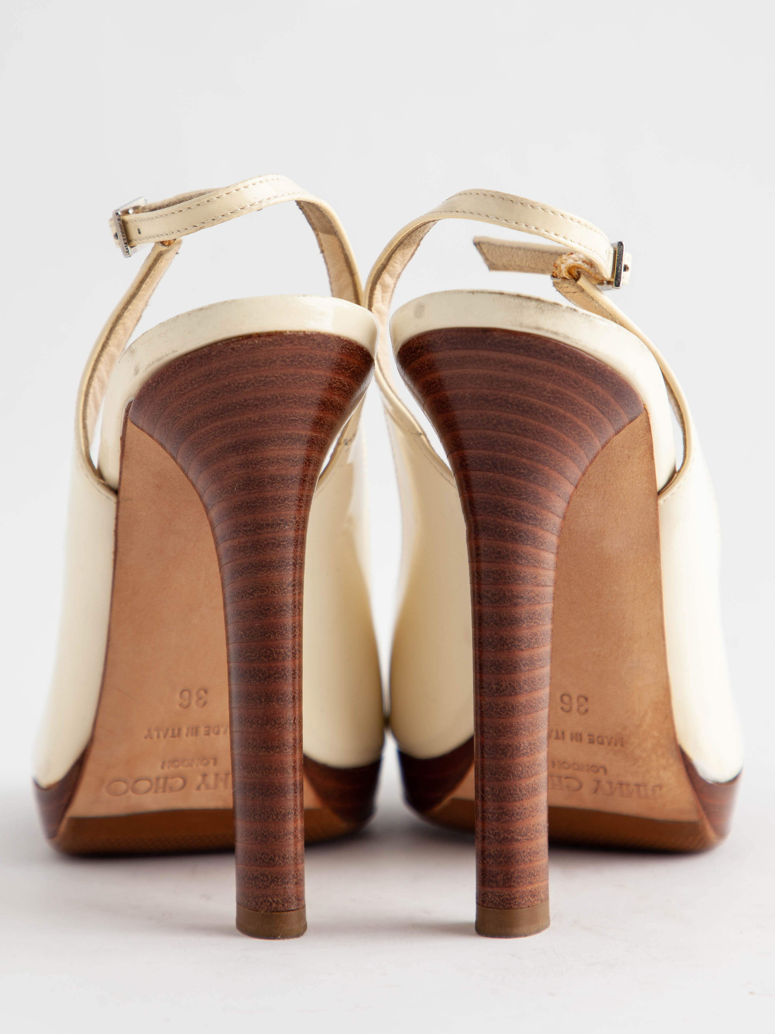 Good Jimmy Choo London White Peep-Toe High Heels Size 35