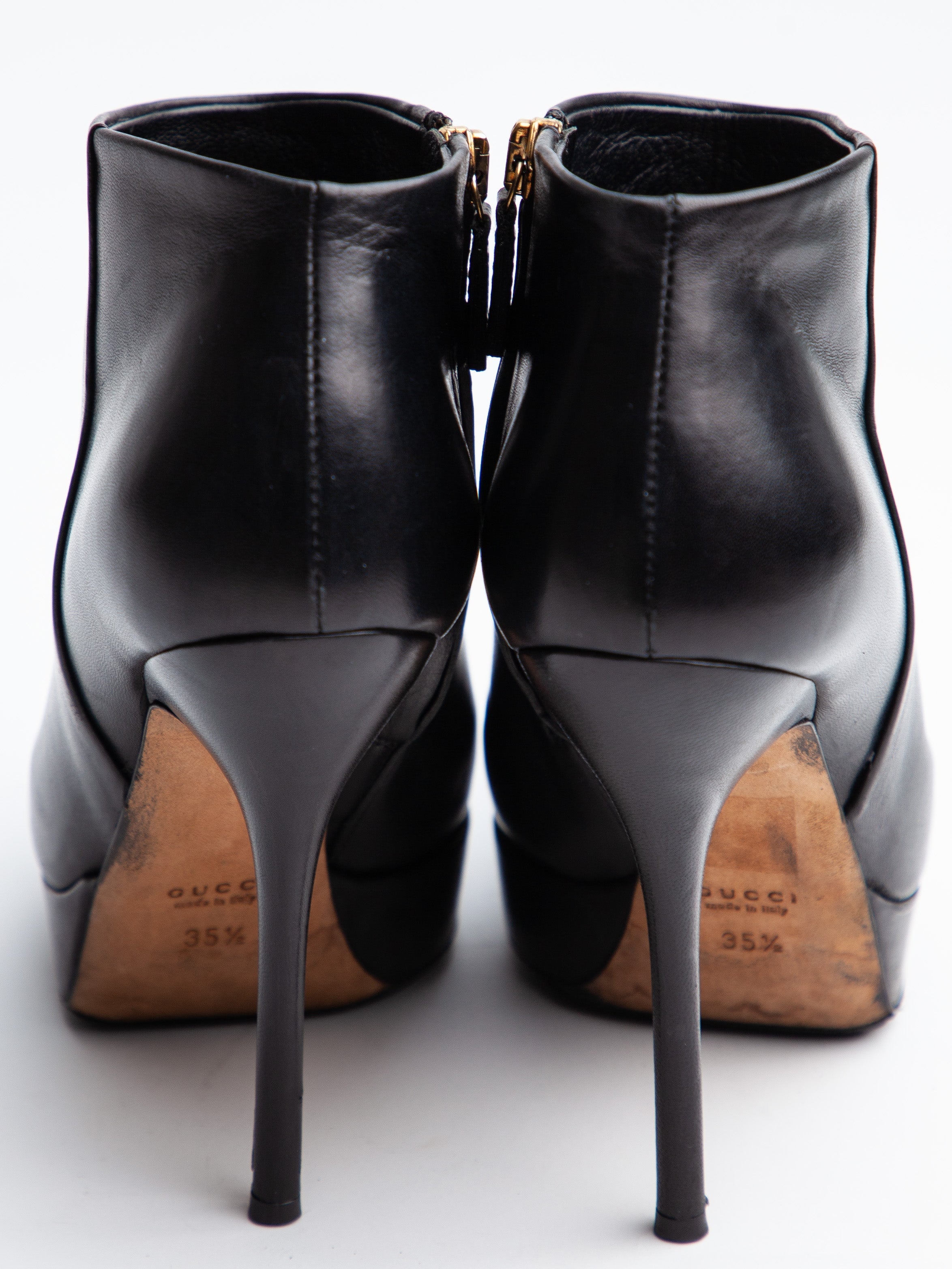 Good Gucci Black Leather High-Heeled Ankle Boots Size 35.5