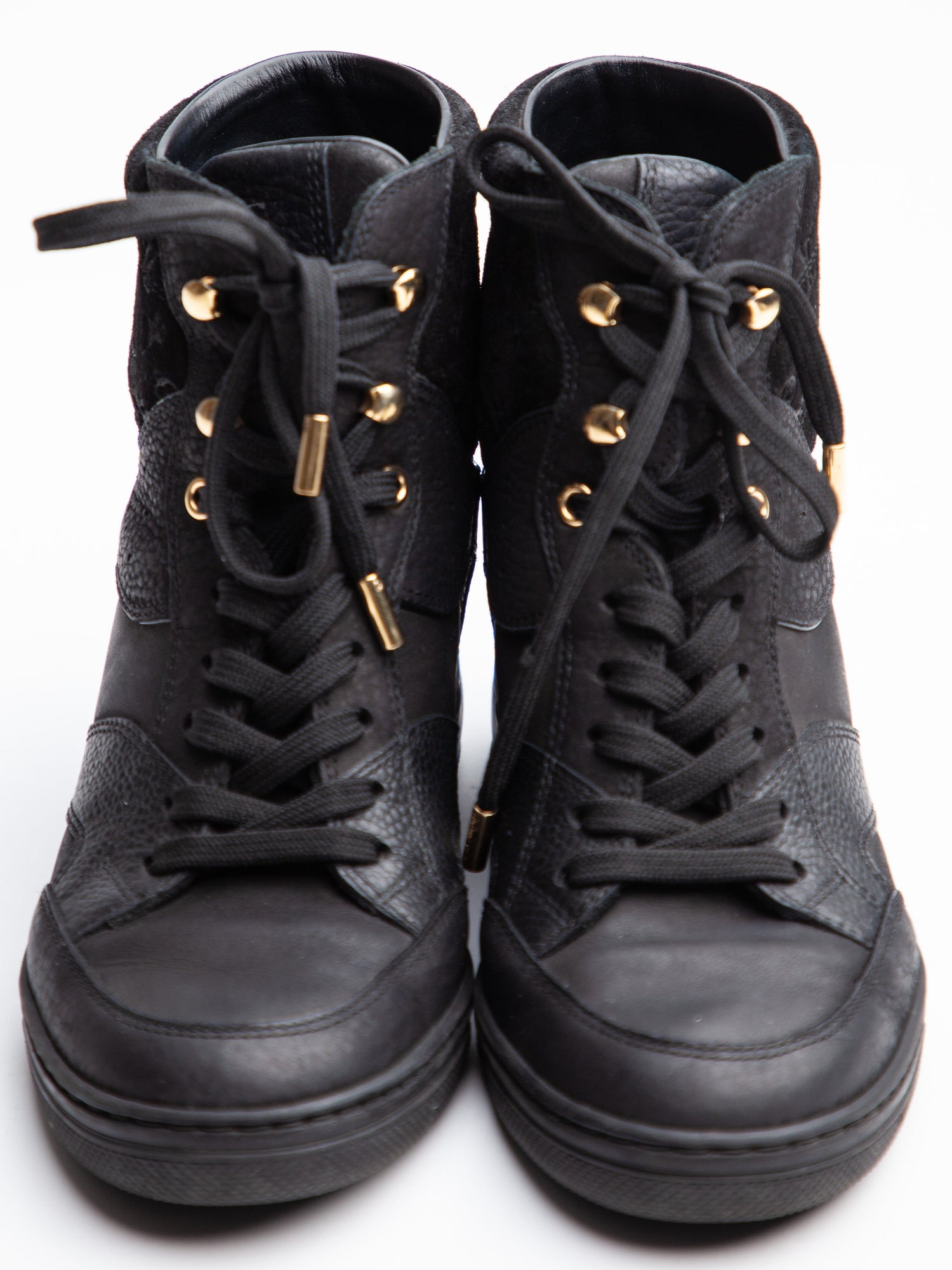 Good Louis Vuitton Black Leather High-Top Sneakers Size 35