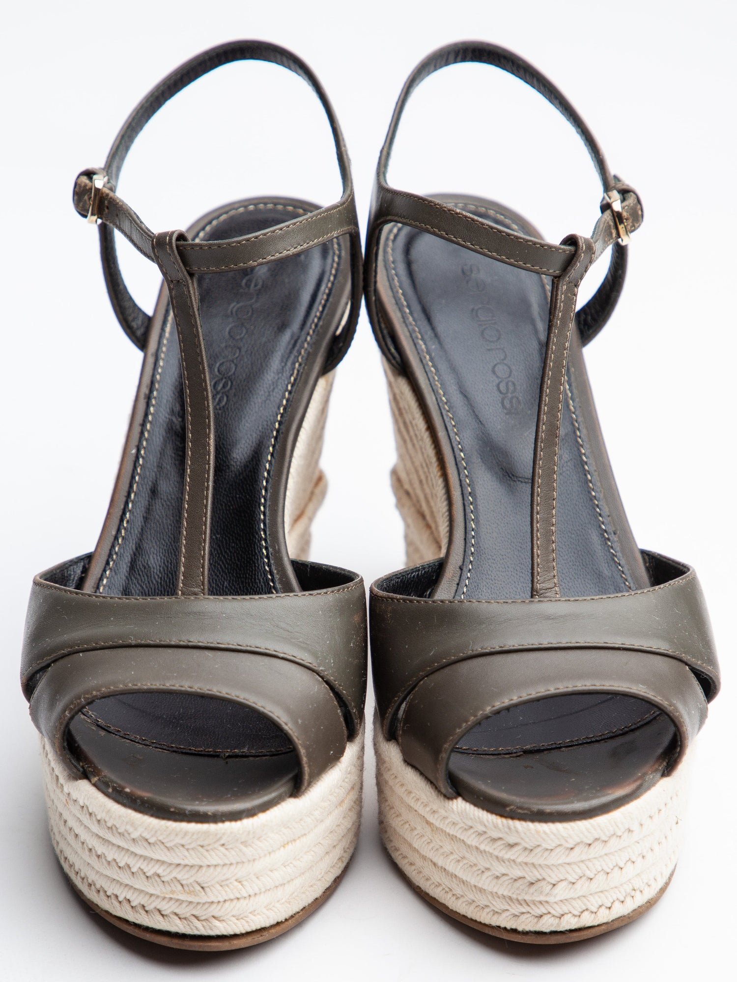 Good Sergio Rossi Orange Leather Wedge Sandals Size 34 Women