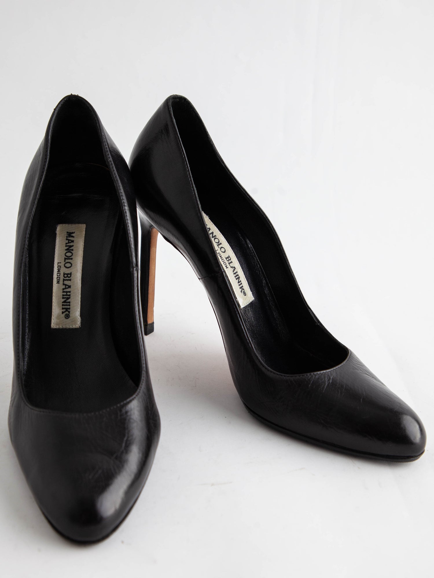 Perfect Manolo Blahnik Black Leather High-Heeled Shoes Size 36