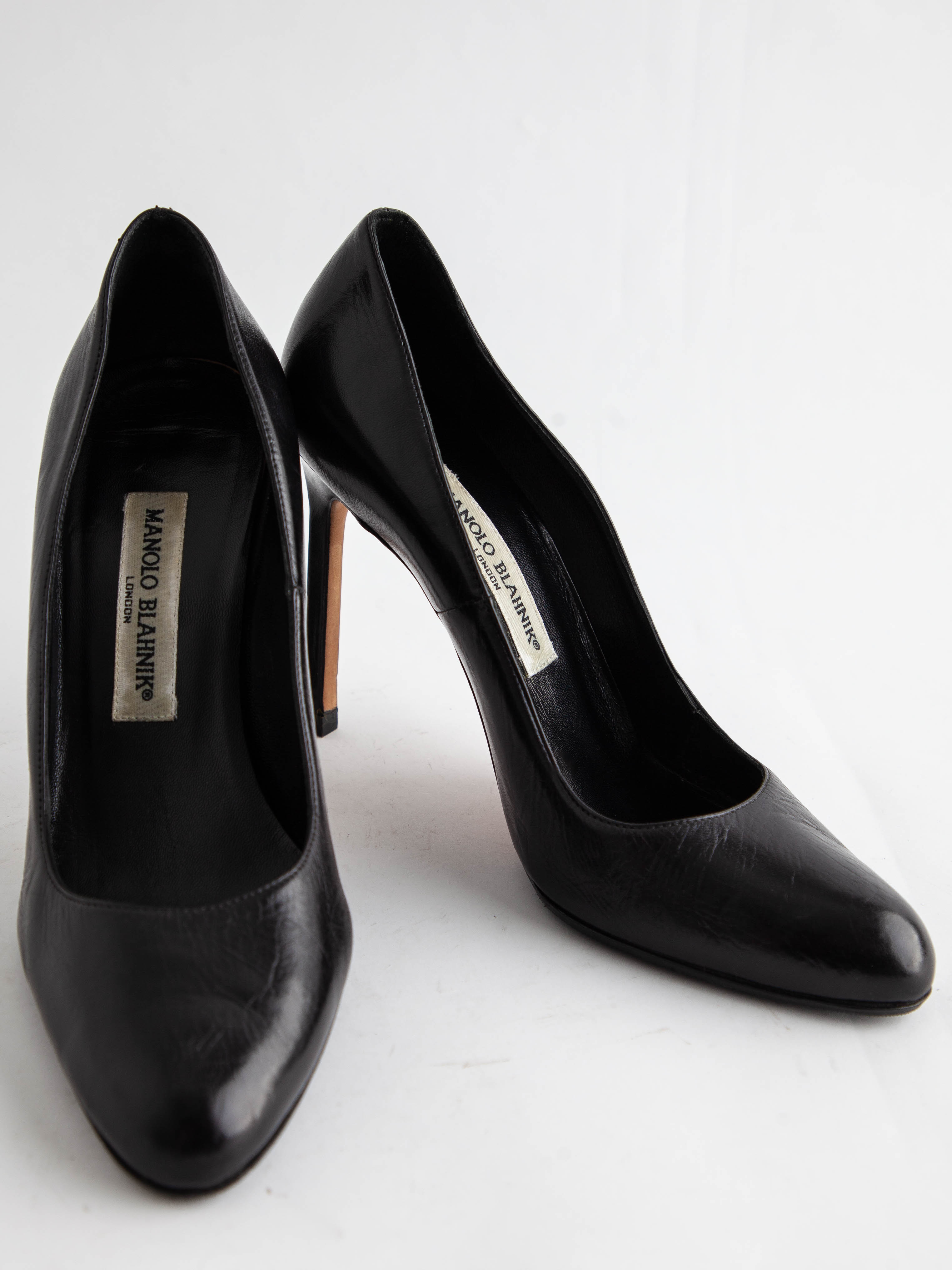 Perfect Manolo Blahnik Black Leather High-Heeled Shoes Size 36