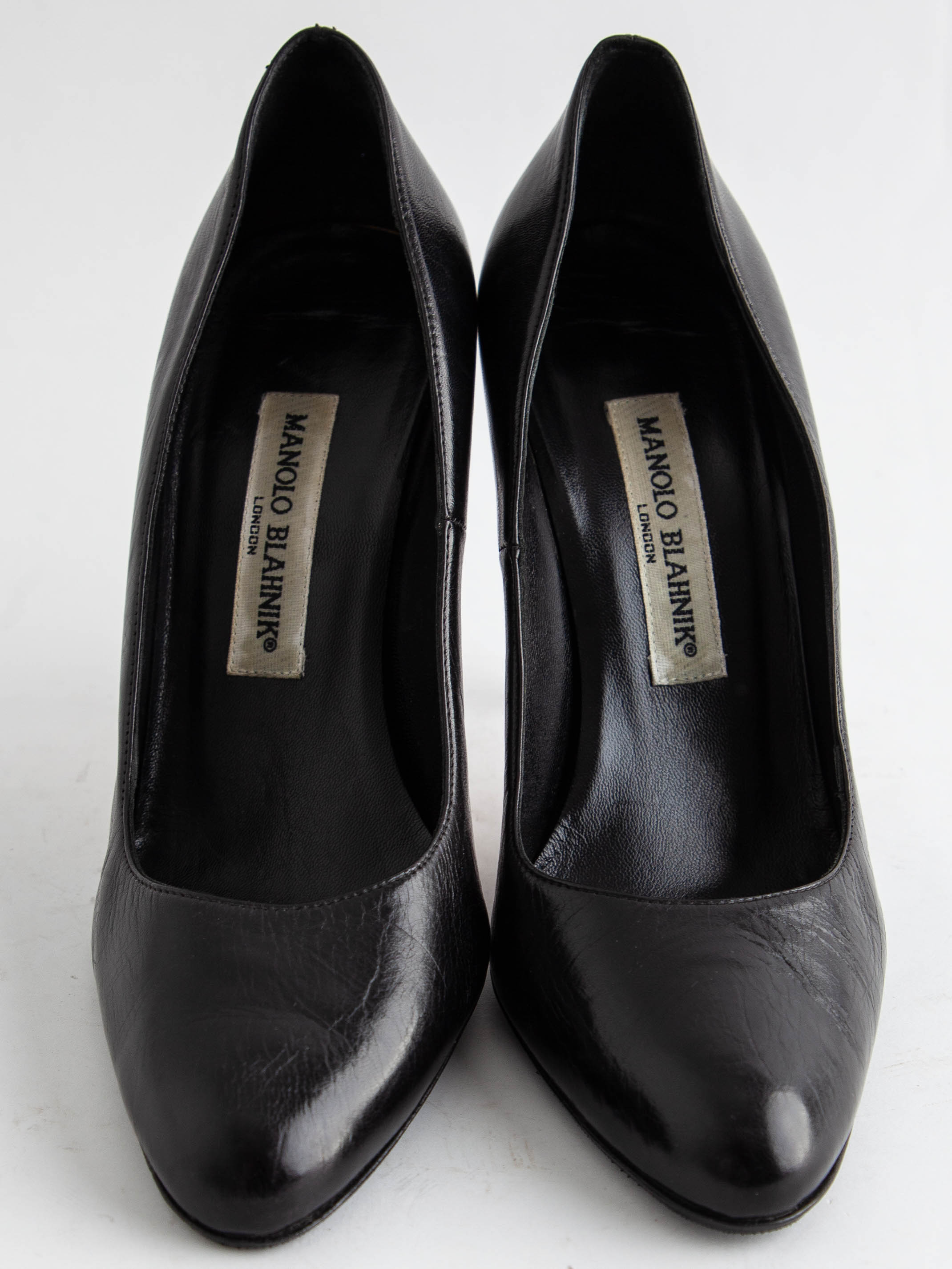 Perfect Manolo Blahnik Black Leather High-Heeled Shoes Size 36