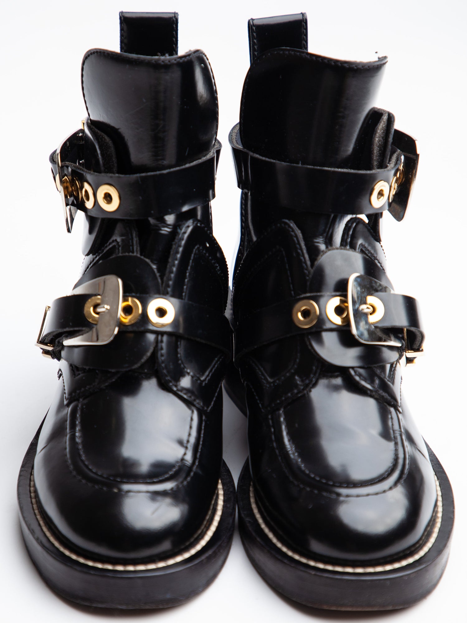 Good Balenciaga Black Leather Ankle Boots Size 35.5 with Buckles