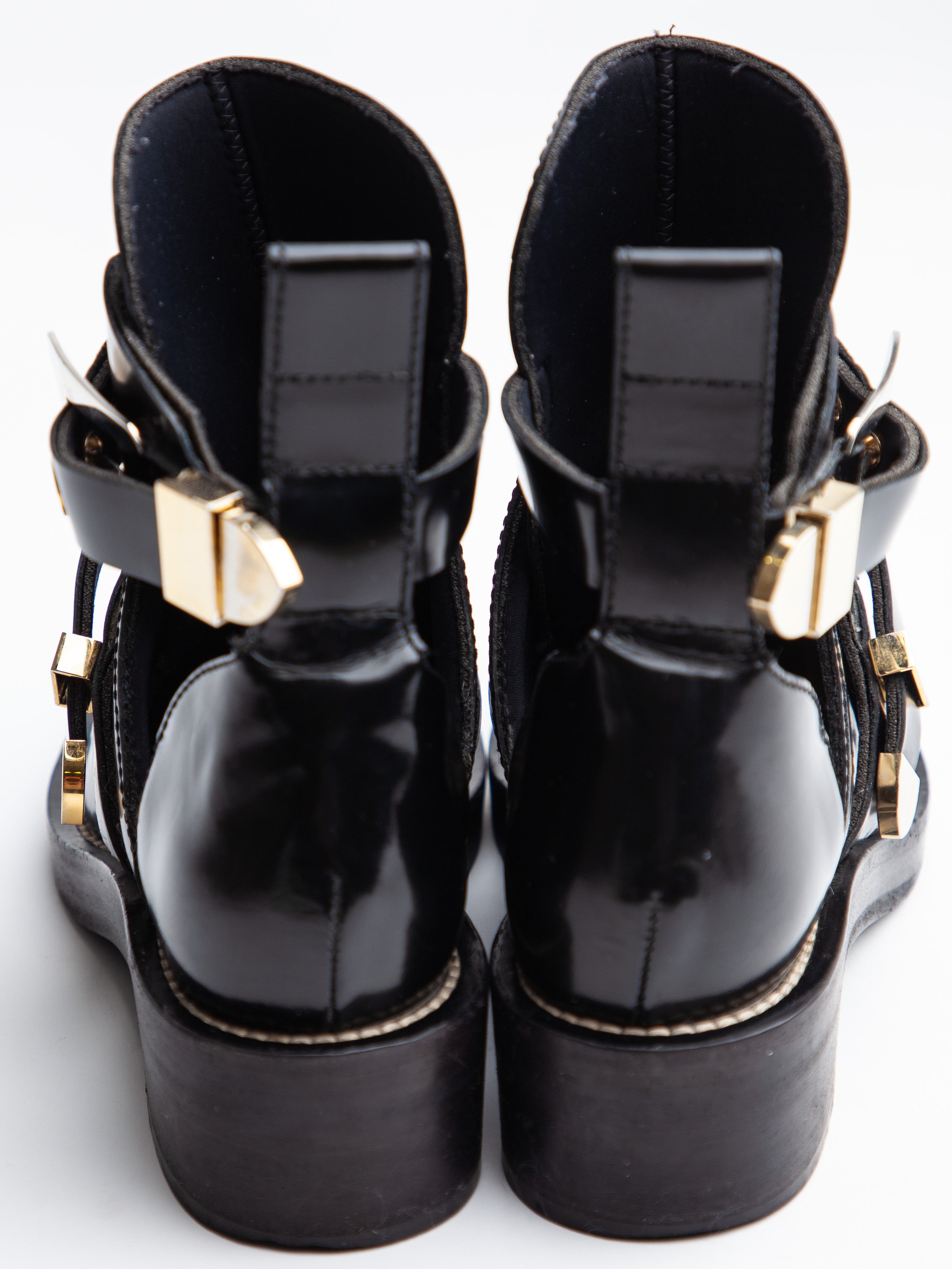 Good Balenciaga Black Leather Ankle Boots Size 35.5 with Buckles