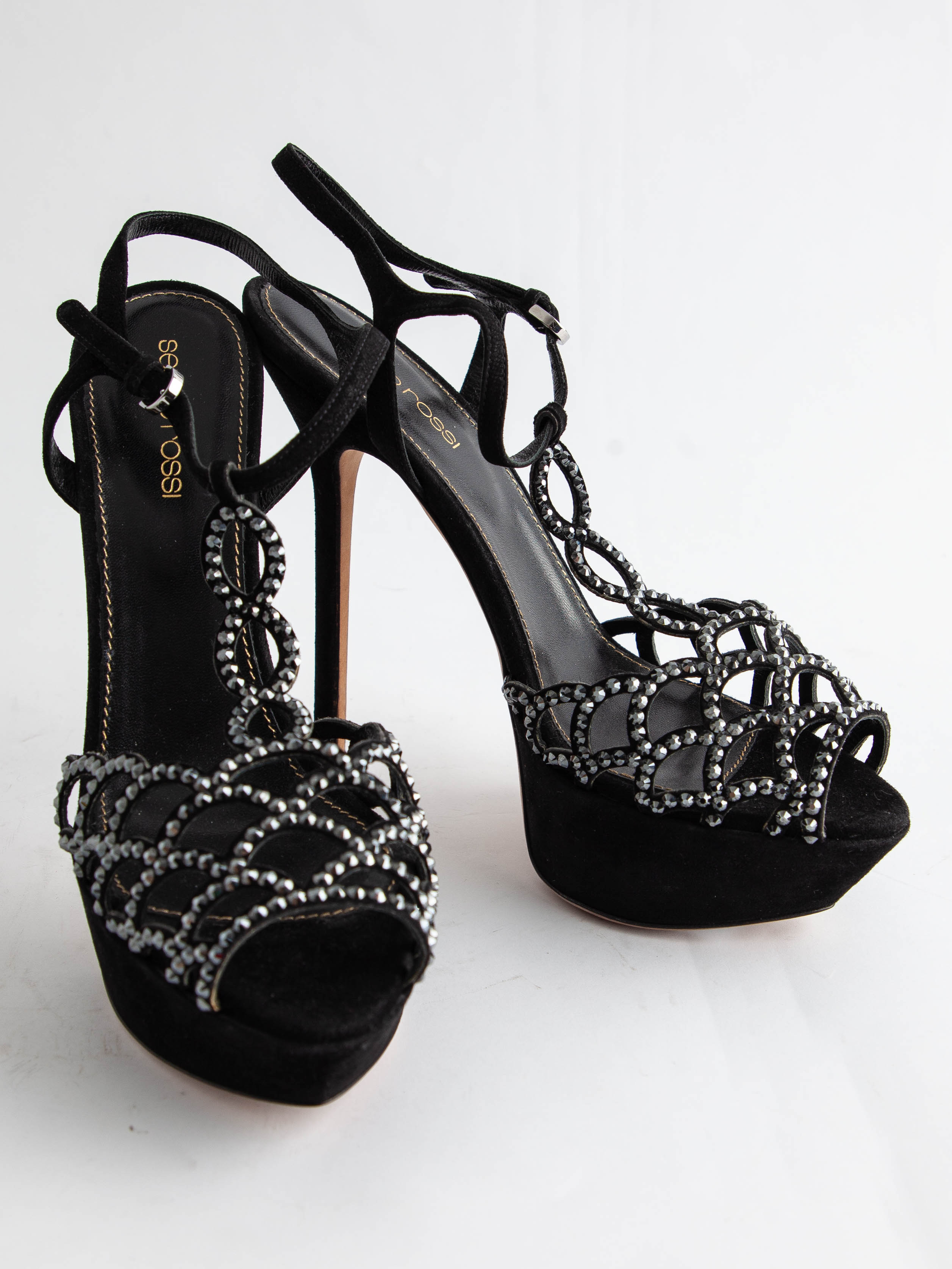 Good Sergio Rossi Black Genuine Suede High-Heeled Sandals Size 36