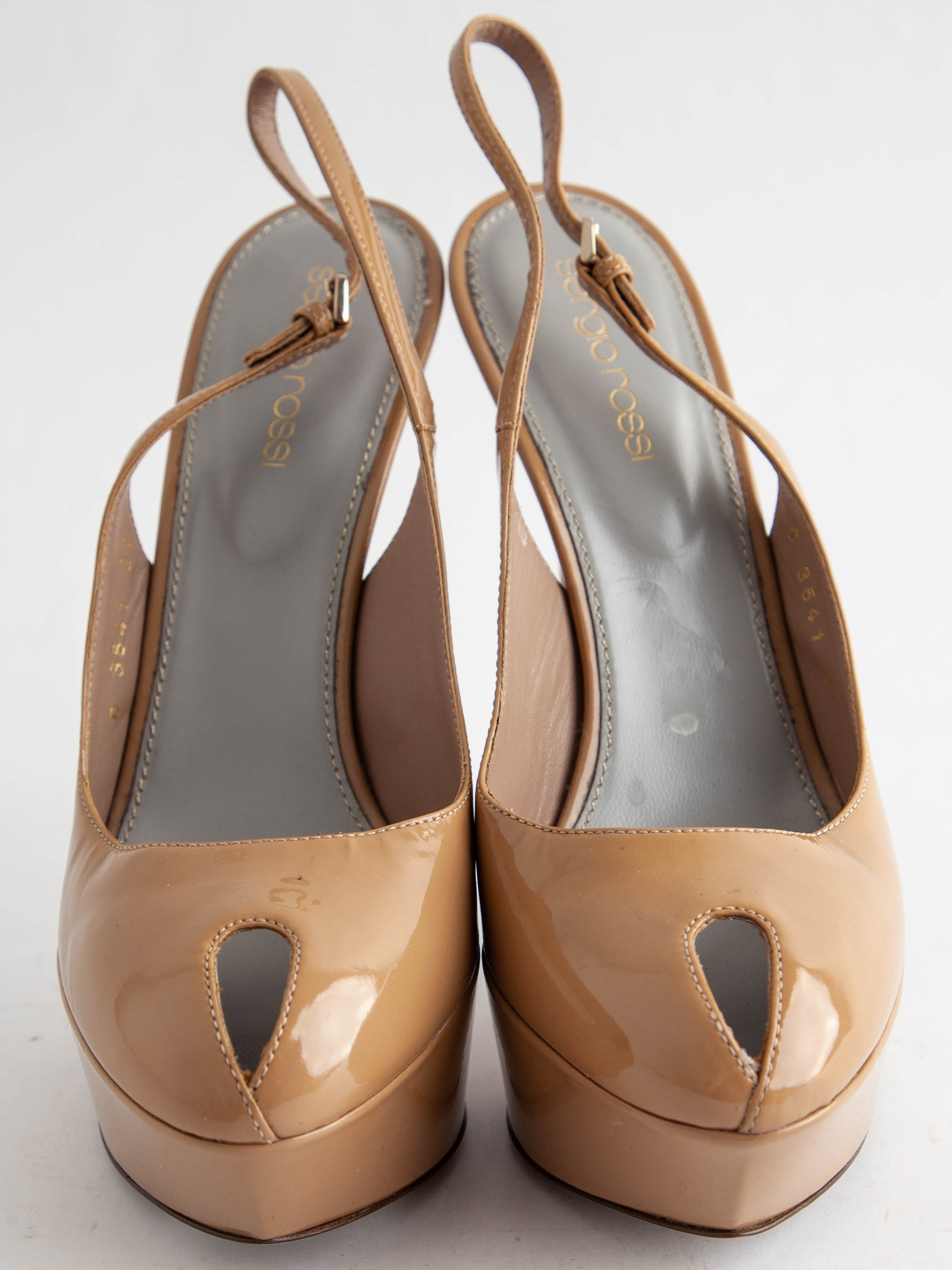 Good Sergio Rossi White Lacquer Slingback High-Heeled Shoes Size 36